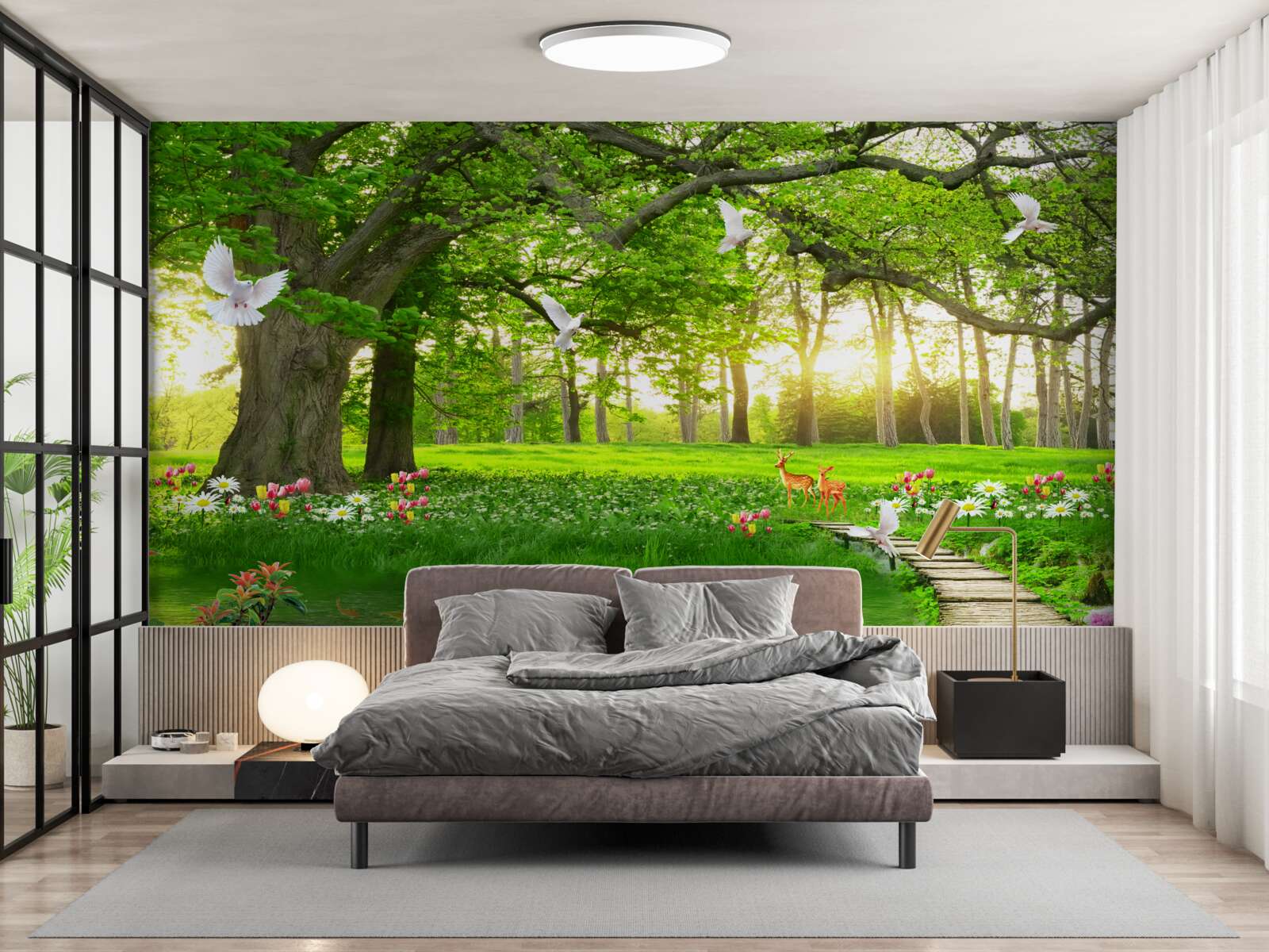 Фотошпалери на світанку зеленіє сонячний луг