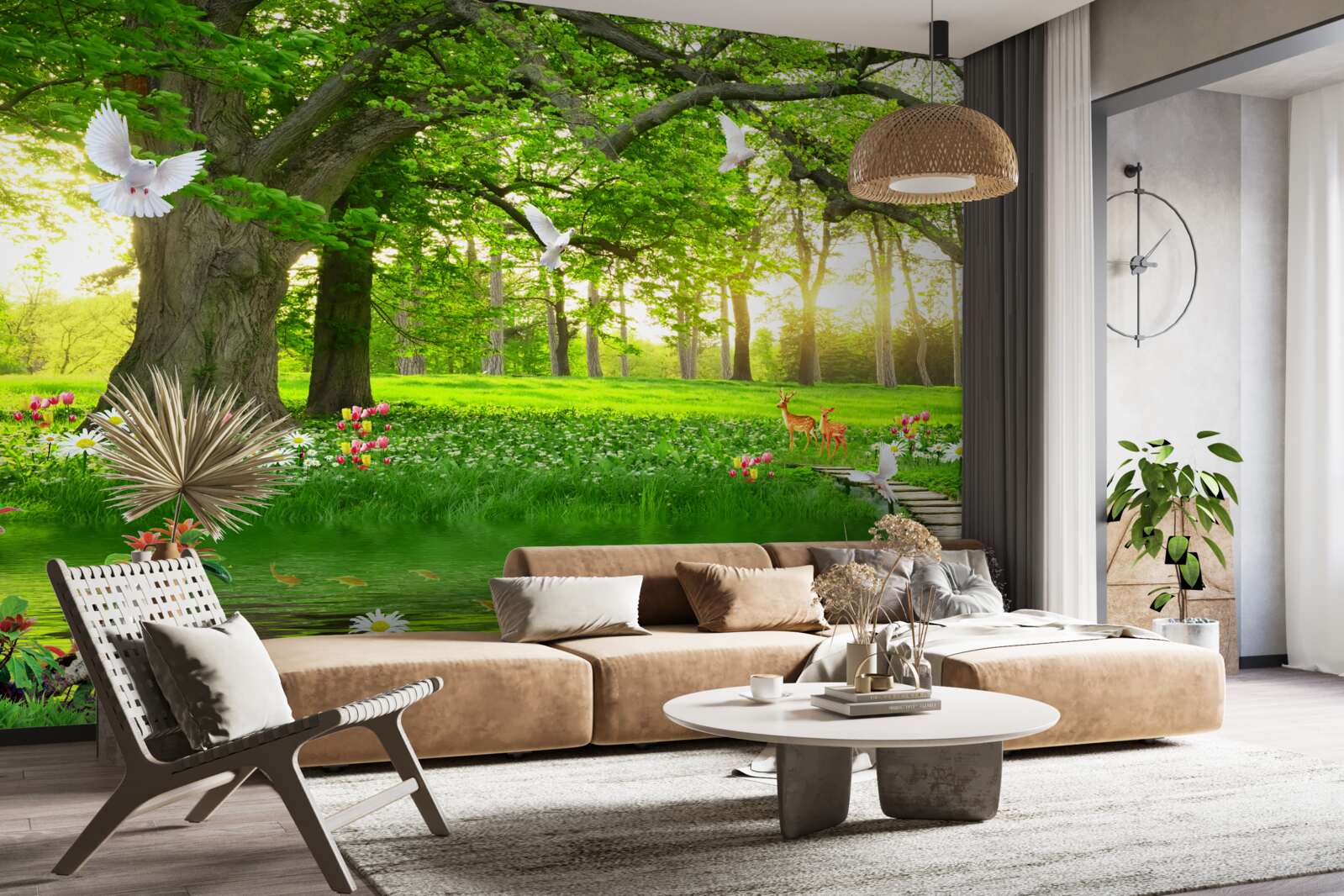 Фотошпалери на світанку зеленіє сонячний луг