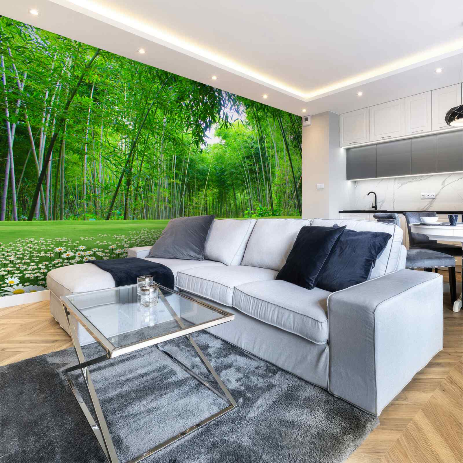 Фотошпалери поле, яке стає бамбуковим гаєм