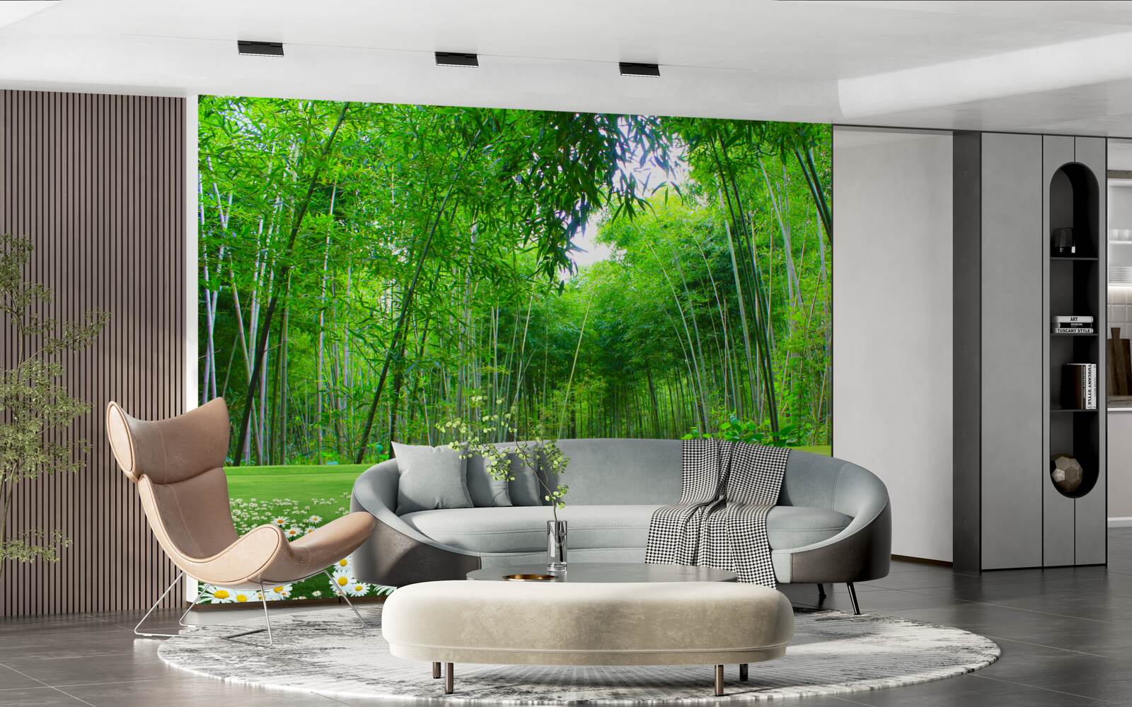 Фотошпалери поле, яке стає бамбуковим гаєм