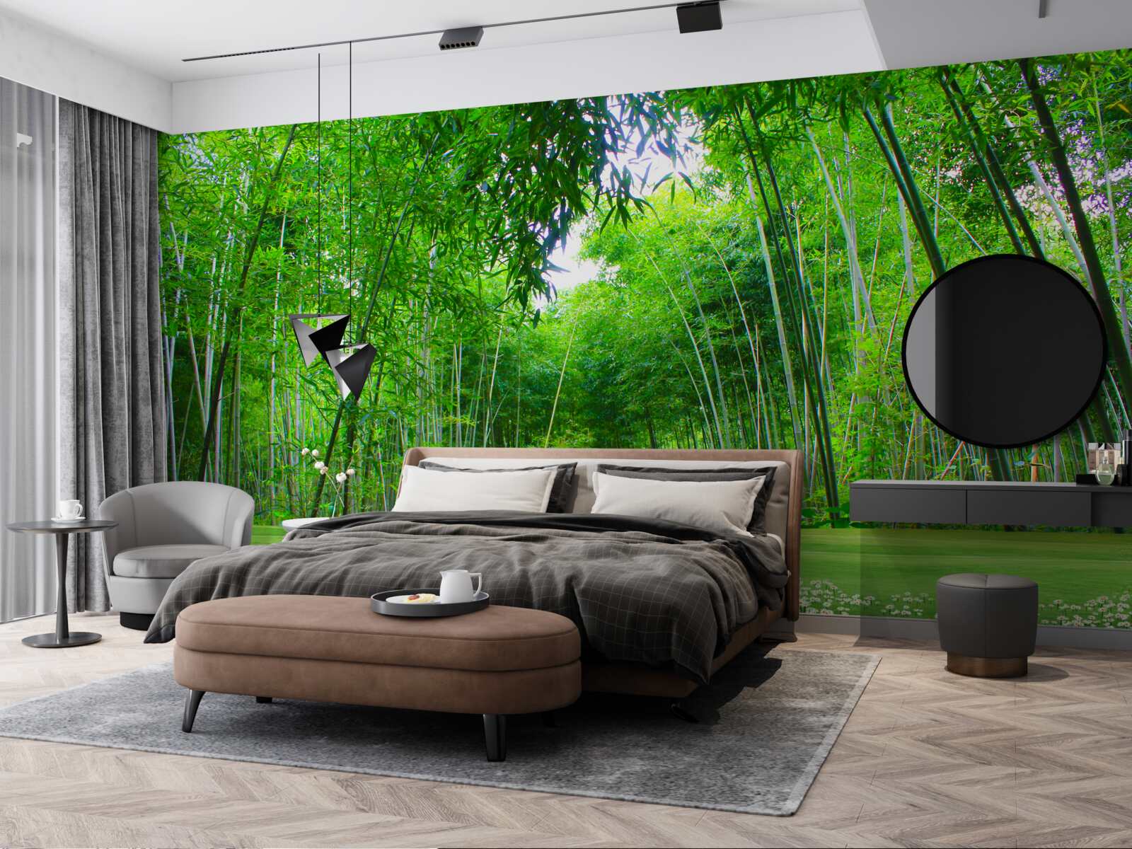 Фотошпалери поле, яке стає бамбуковим гаєм