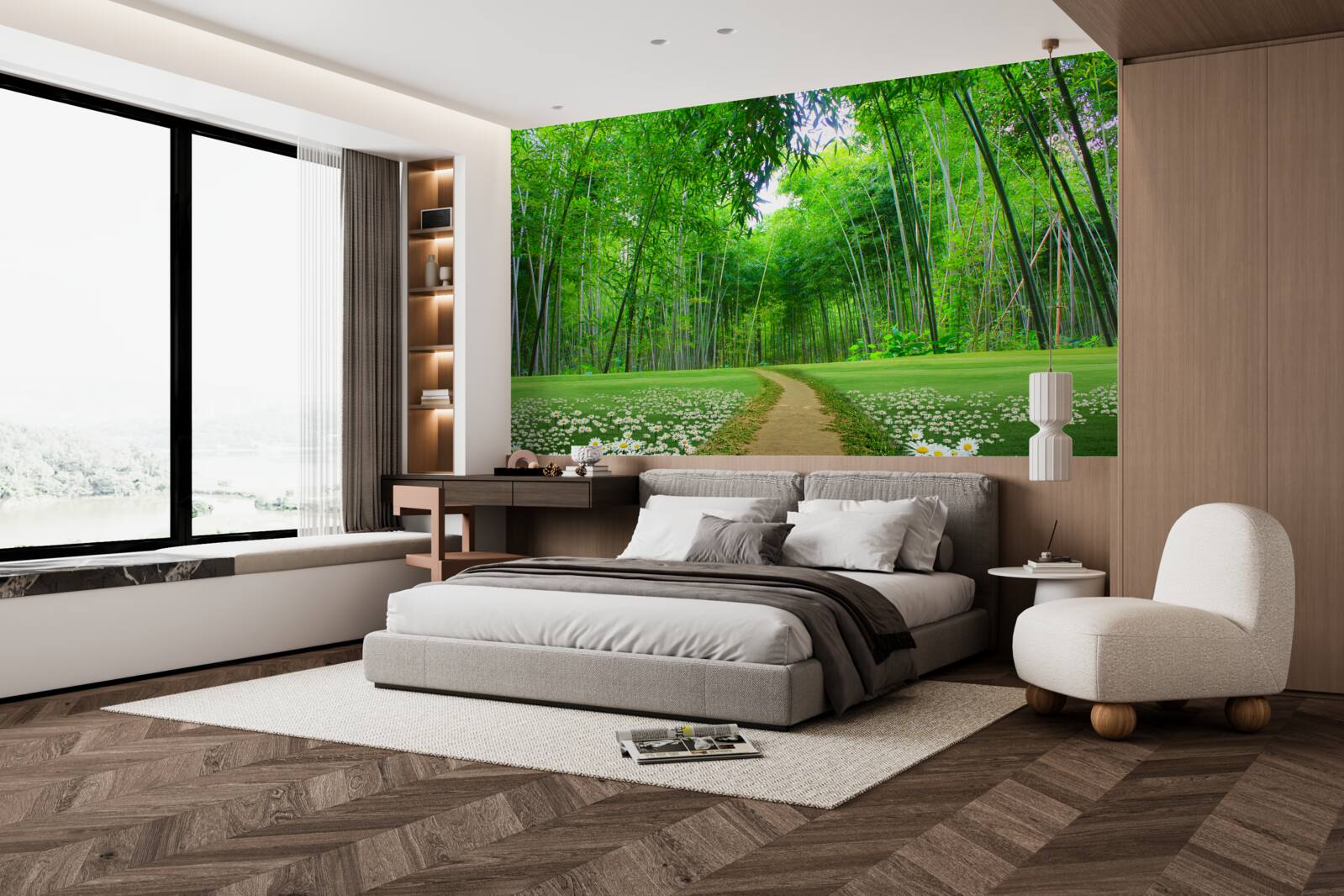 Фотошпалери поле, яке стає бамбуковим гаєм