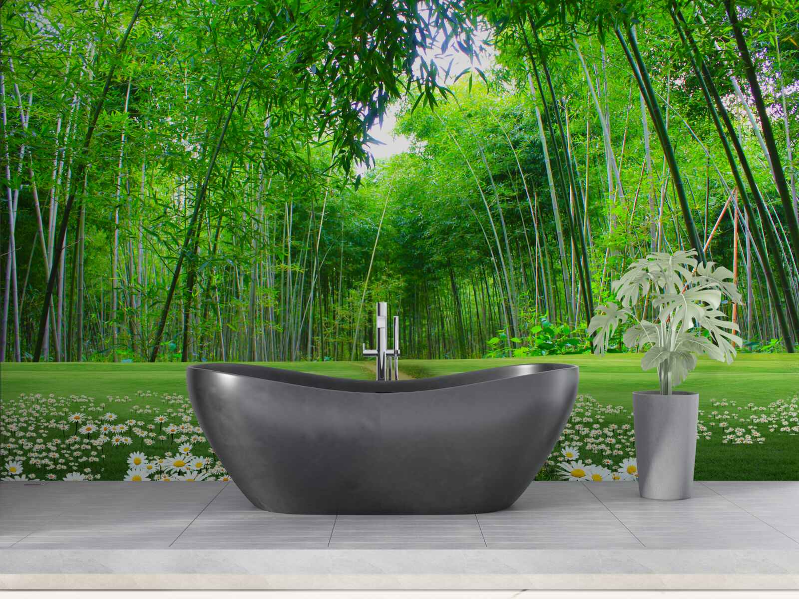 Фотошпалери поле, яке стає бамбуковим гаєм