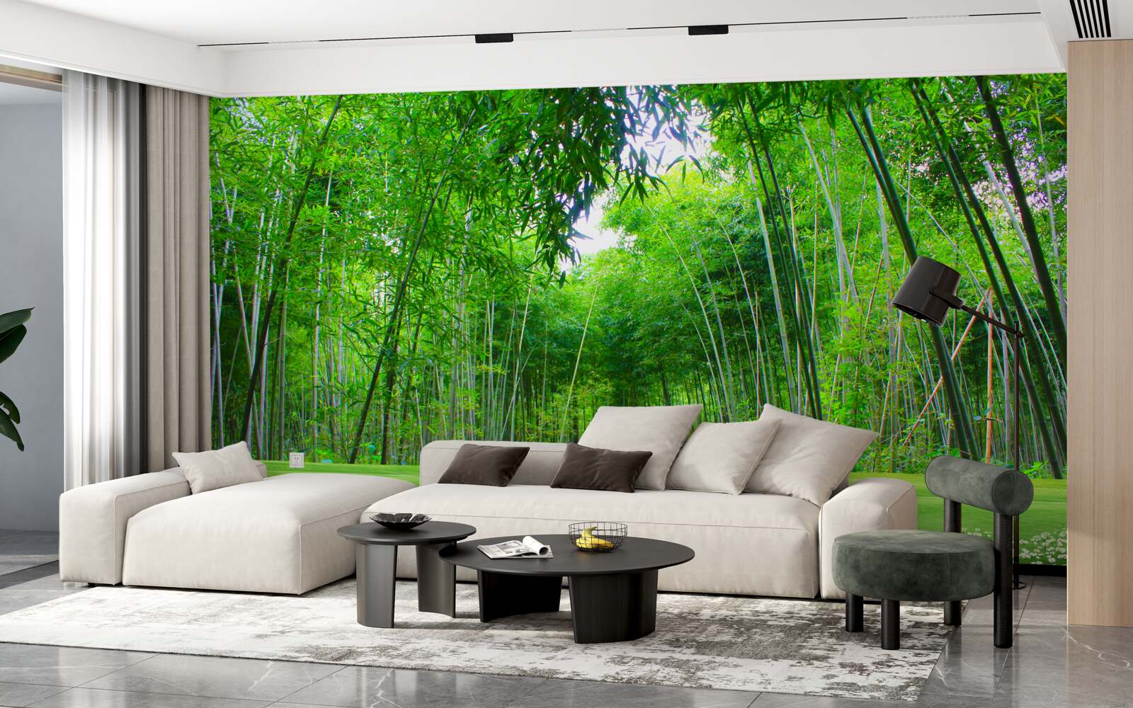 Фотошпалери поле, яке стає бамбуковим гаєм