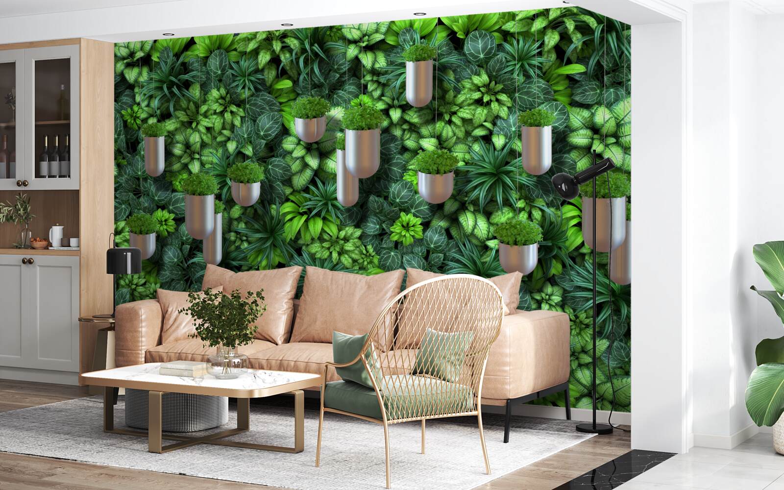 Фотошпалери колір зелений і рослини в горщику