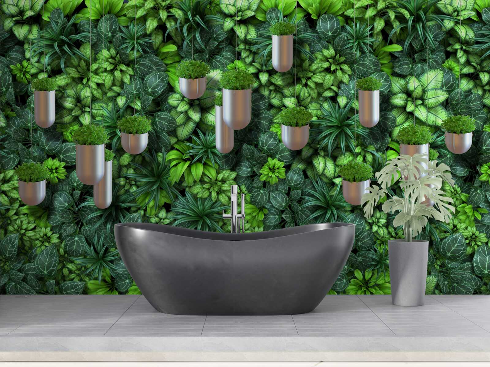 Фотошпалери колір зелений і рослини в горщику