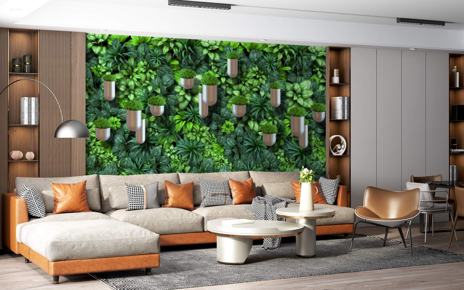 Фотошпалери колір зелений і рослини в горщику