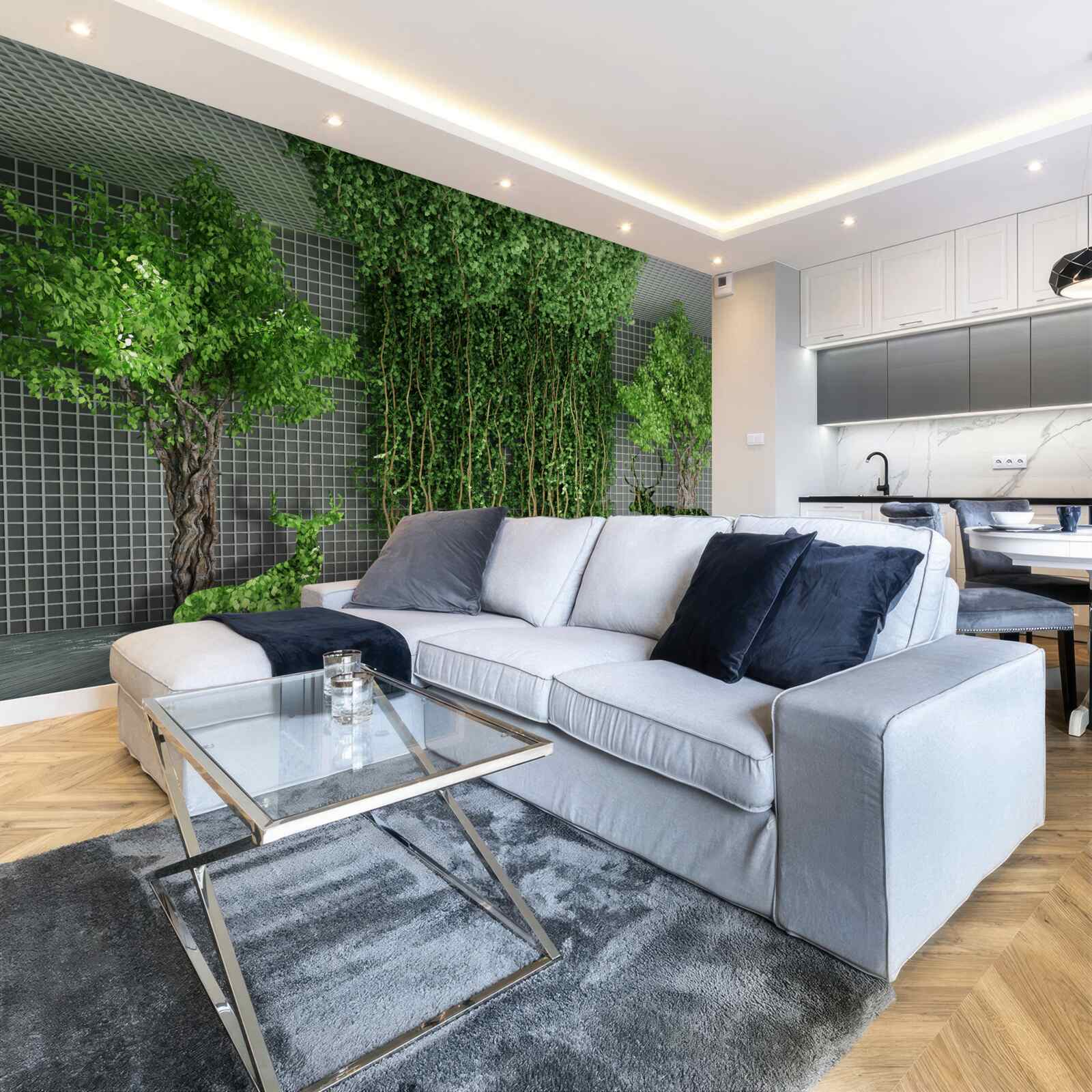 Фотошпалери зелений ліс оточує сцену з оленями