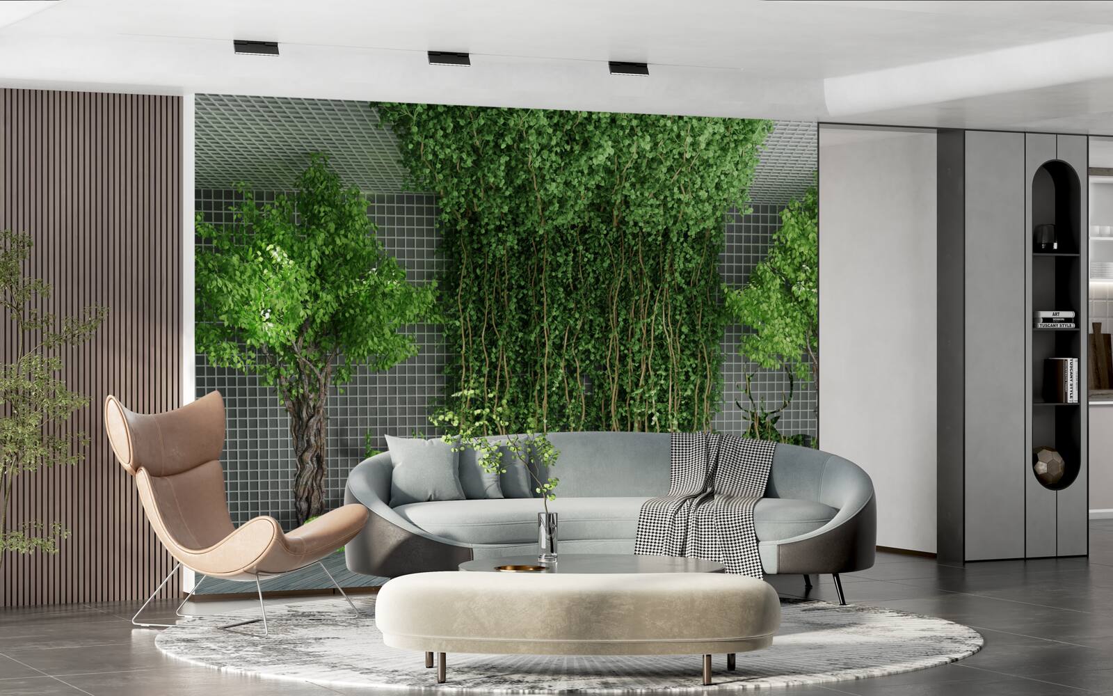 Фотошпалери зелений ліс оточує сцену з оленями