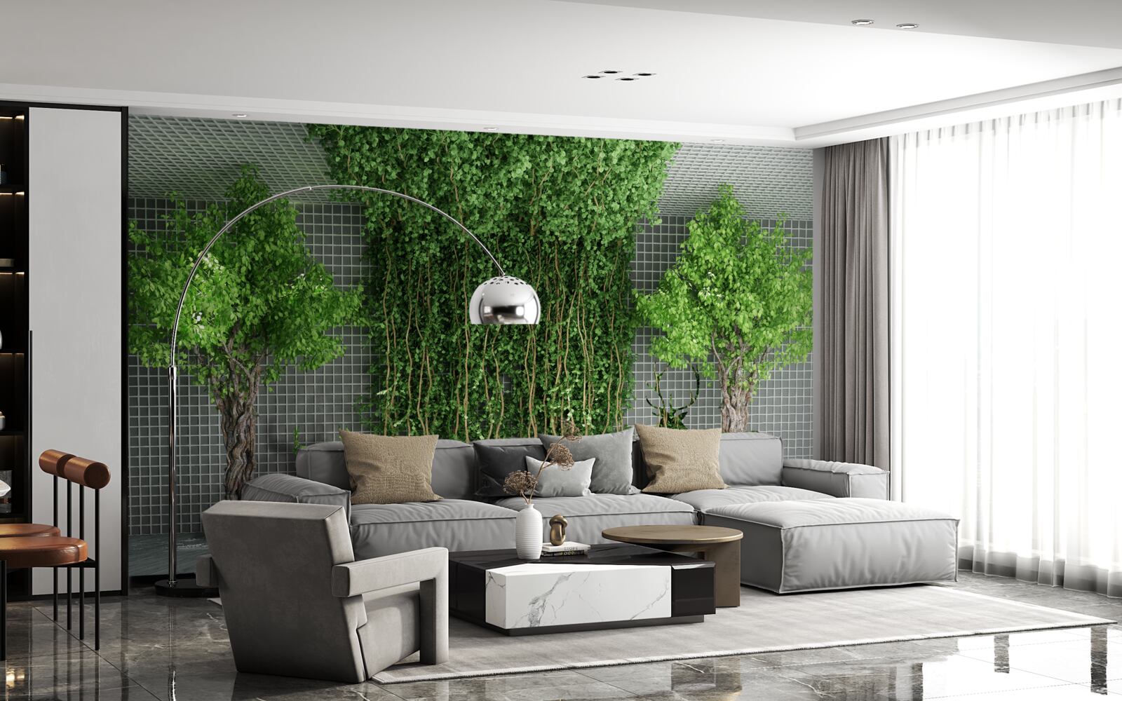 Фотошпалери зелений ліс оточує сцену з оленями