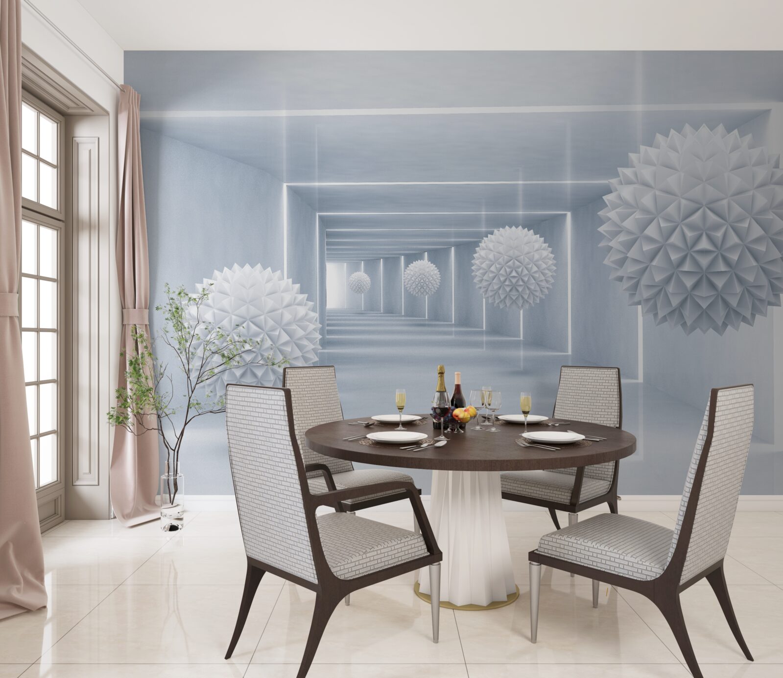 Фотошпалери сфери та тунель у візуальній перспективі