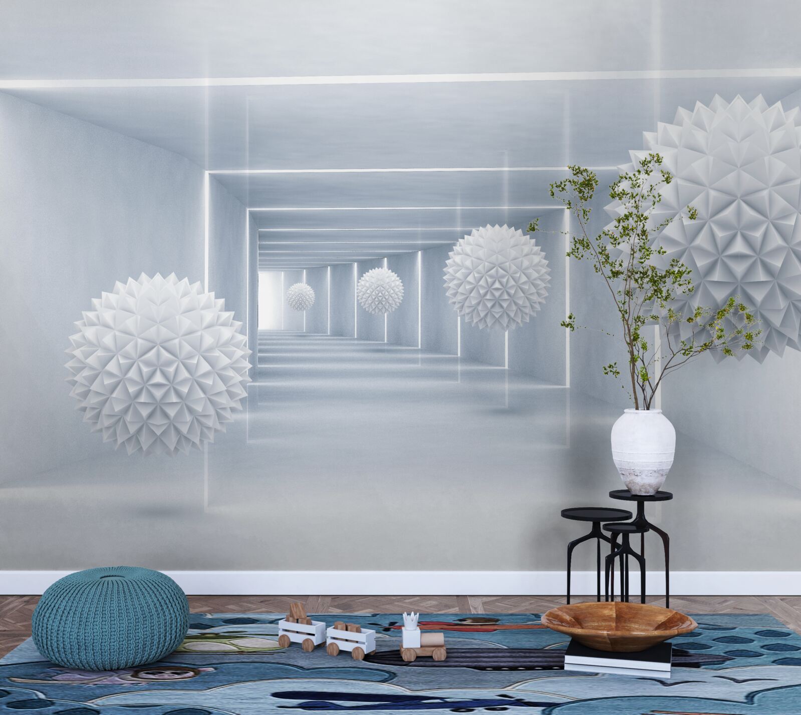 Фотошпалери сфери та тунель у візуальній перспективі