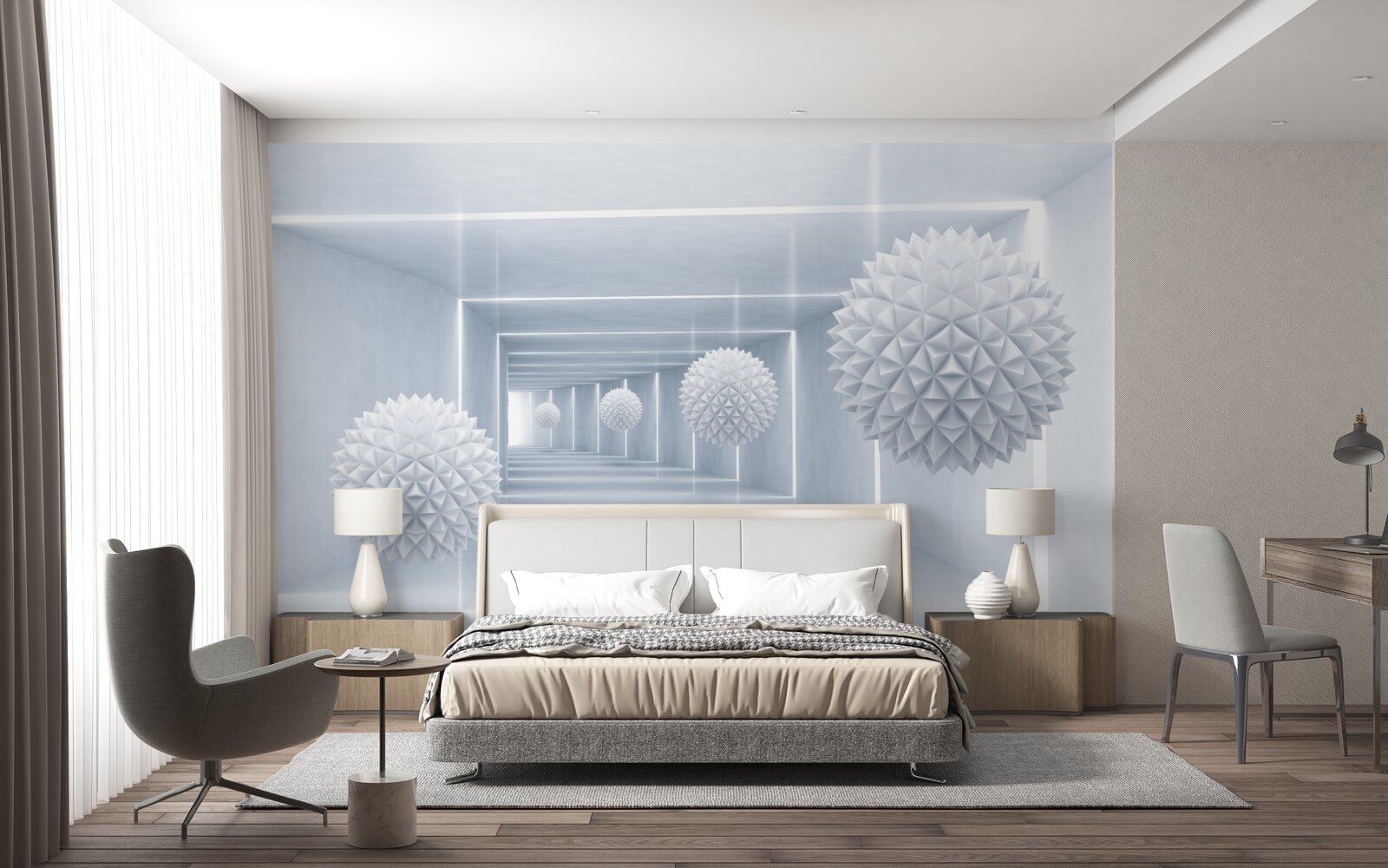 Фотошпалери сфери та тунель у візуальній перспективі