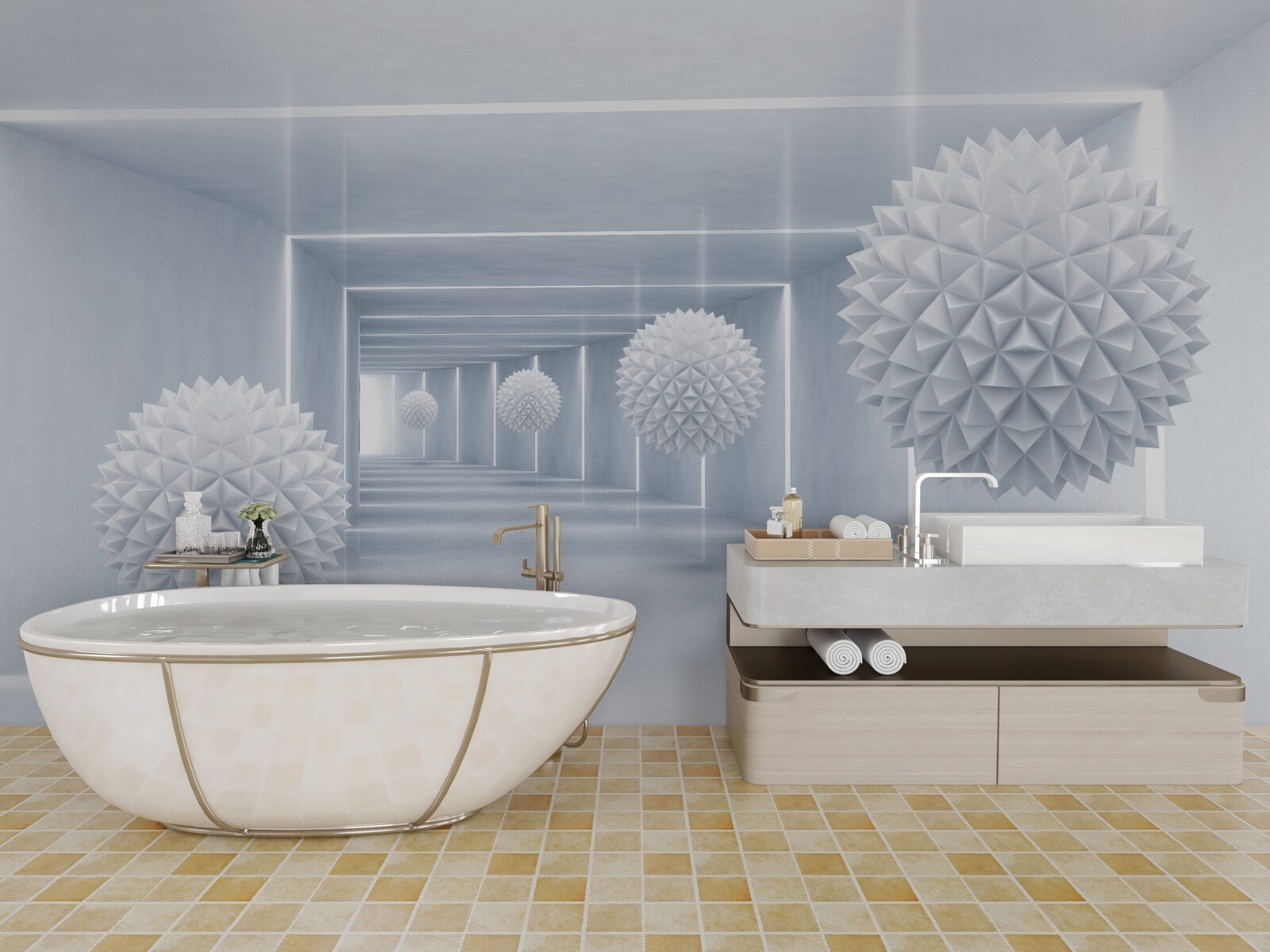 Фотошпалери сфери та тунель у візуальній перспективі