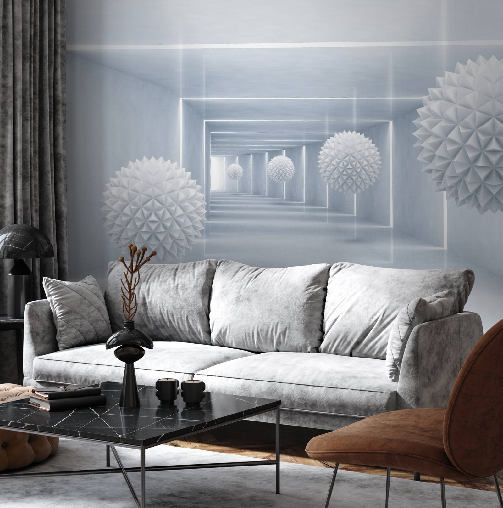 Фотошпалери сфери та тунель у візуальній перспективі