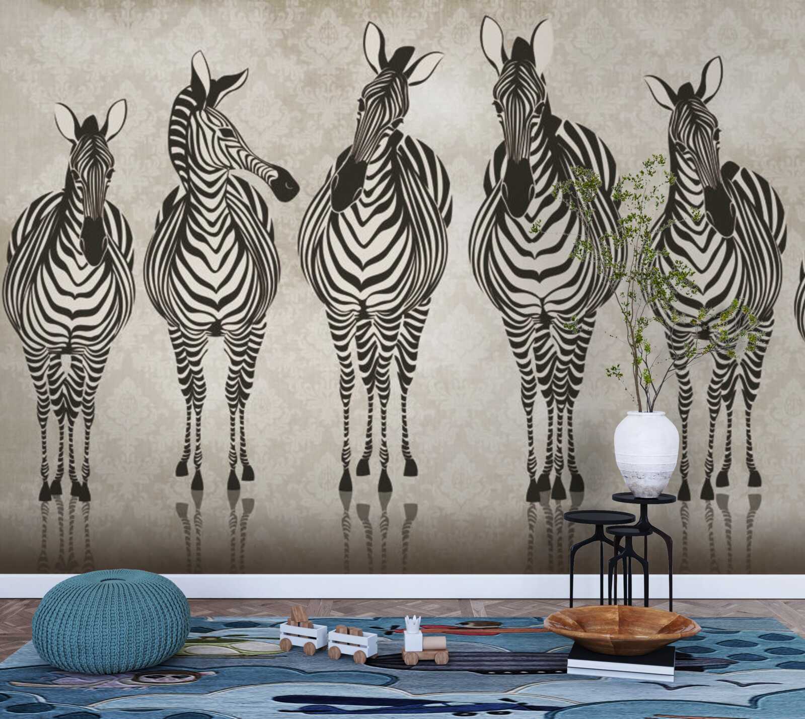 Фотошпалери група зебр прямує до свого притулку