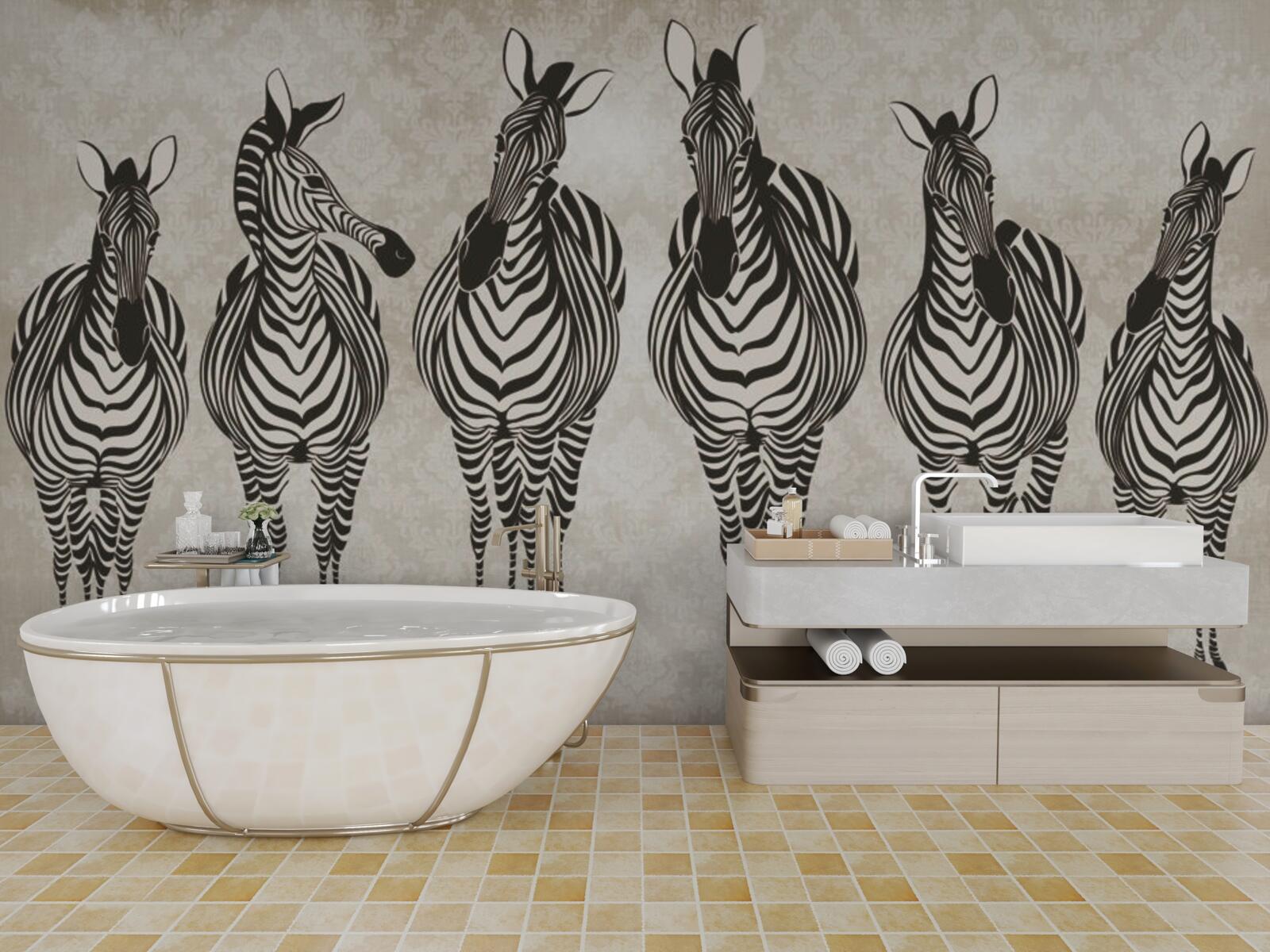 Фотошпалери група зебр прямує до свого притулку