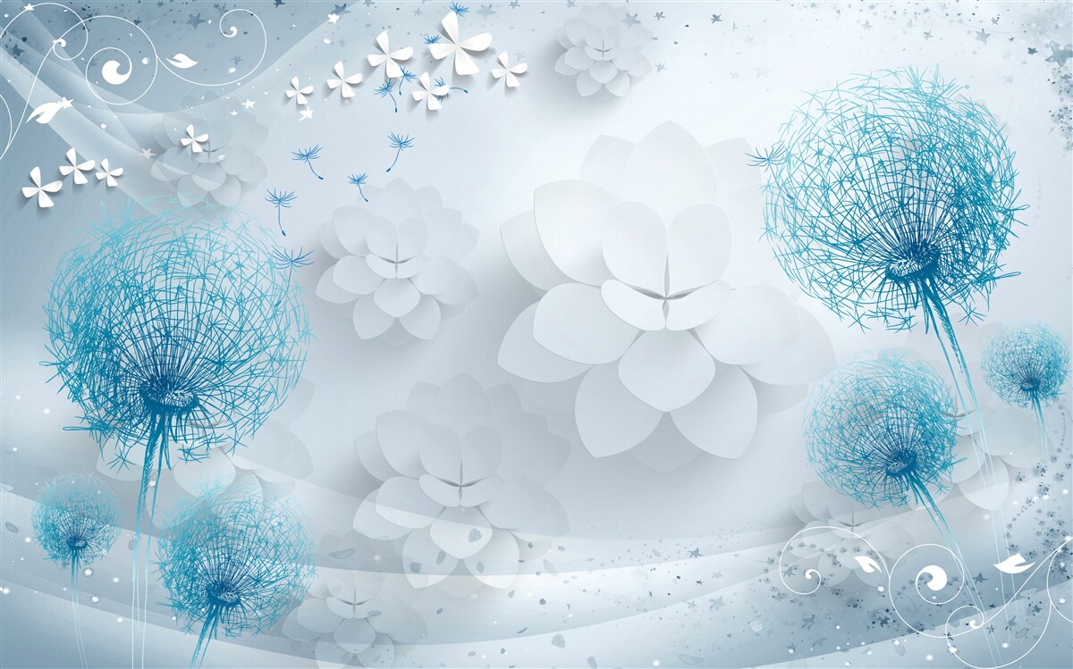 Фотошпалери гама синіх тонів з квітами