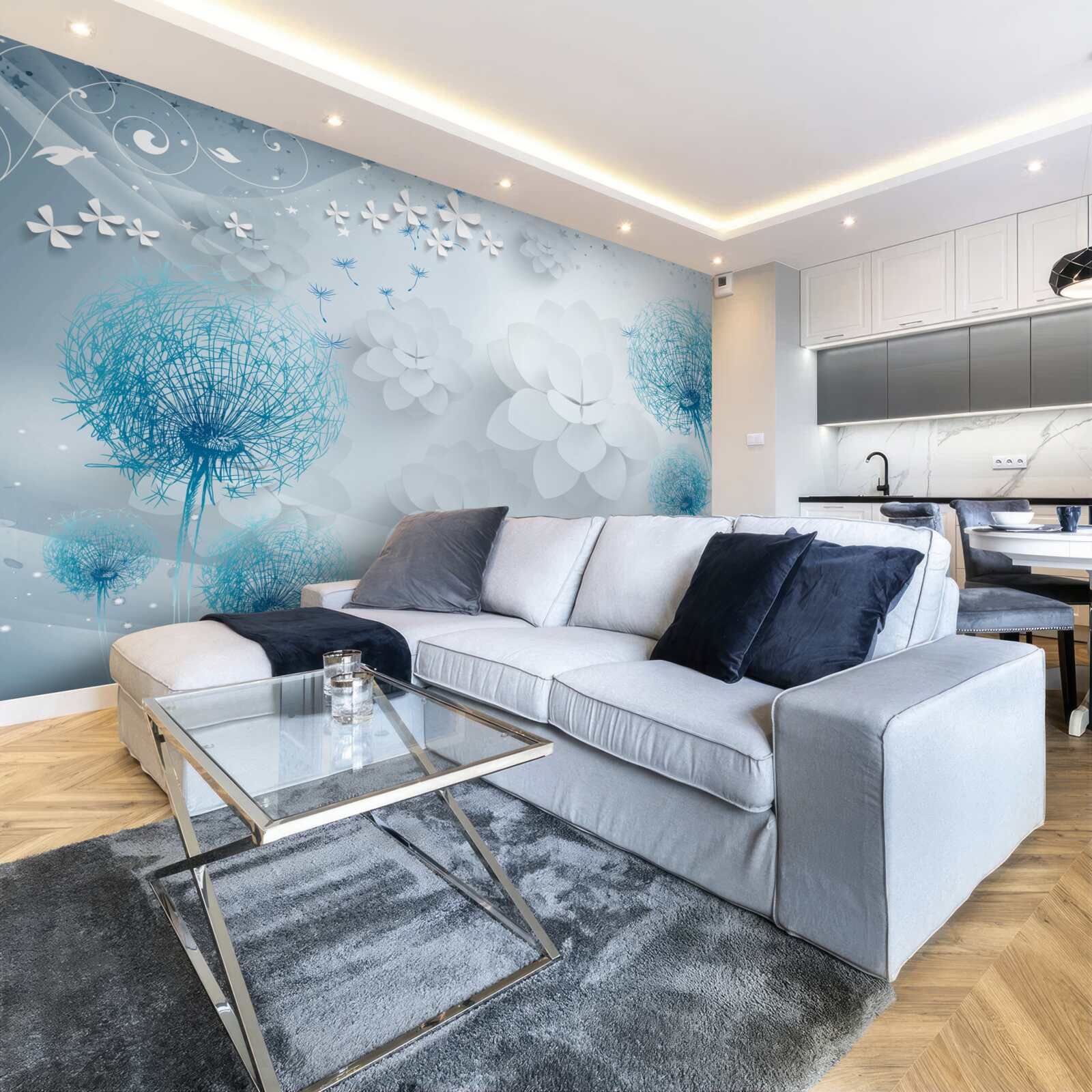 Фотошпалери гама синіх тонів з квітами