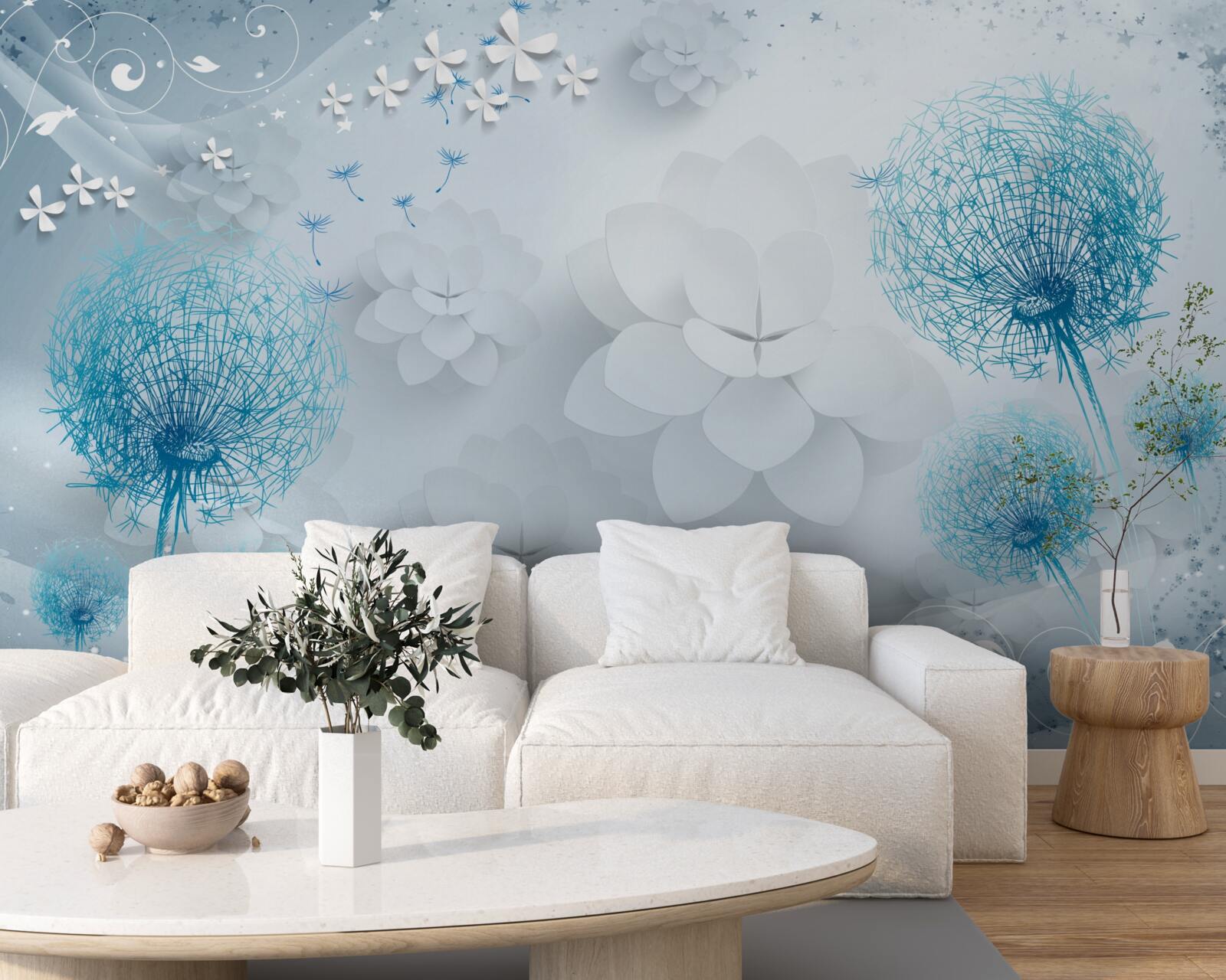 Фотошпалери гама синіх тонів з квітами