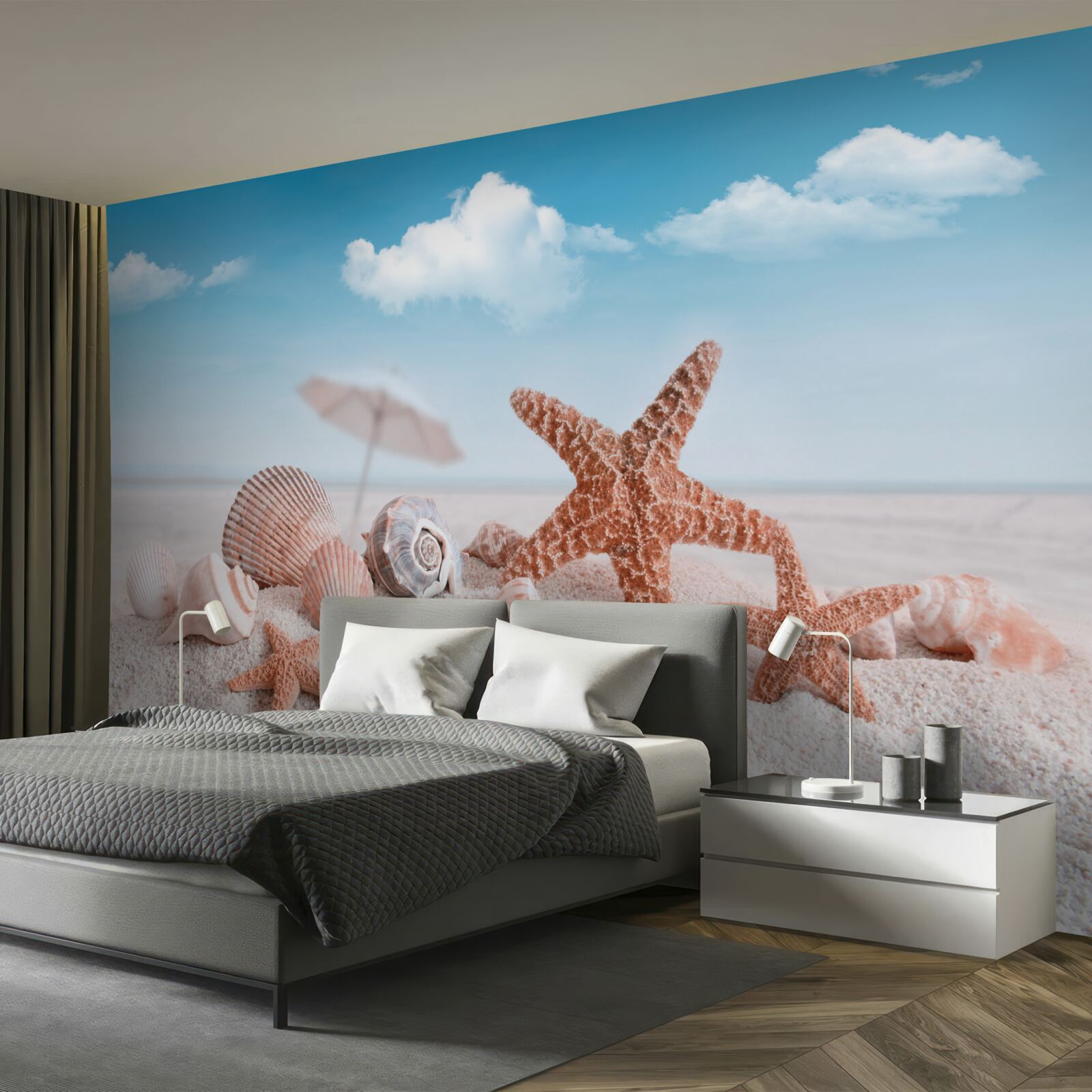 Фотошпалери мушлі ракоподібних на піщаному узбережжі