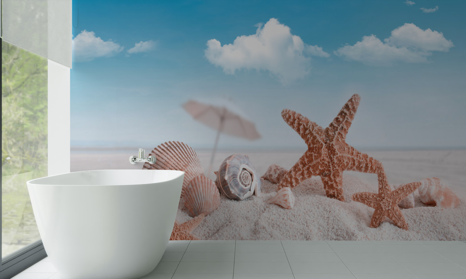 Фотошпалери мушлі ракоподібних на піщаному узбережжі