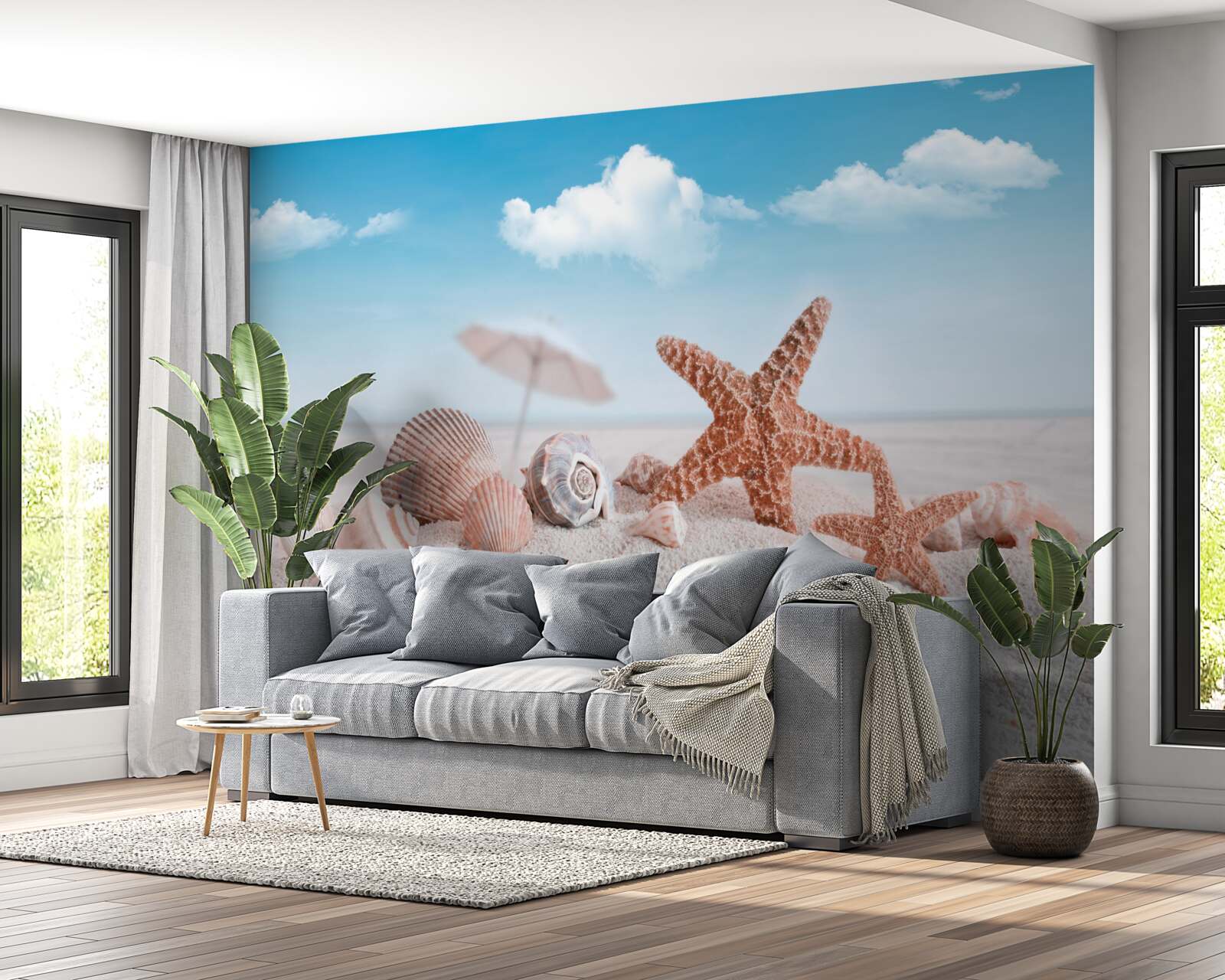 Фотошпалери мушлі ракоподібних на піщаному узбережжі