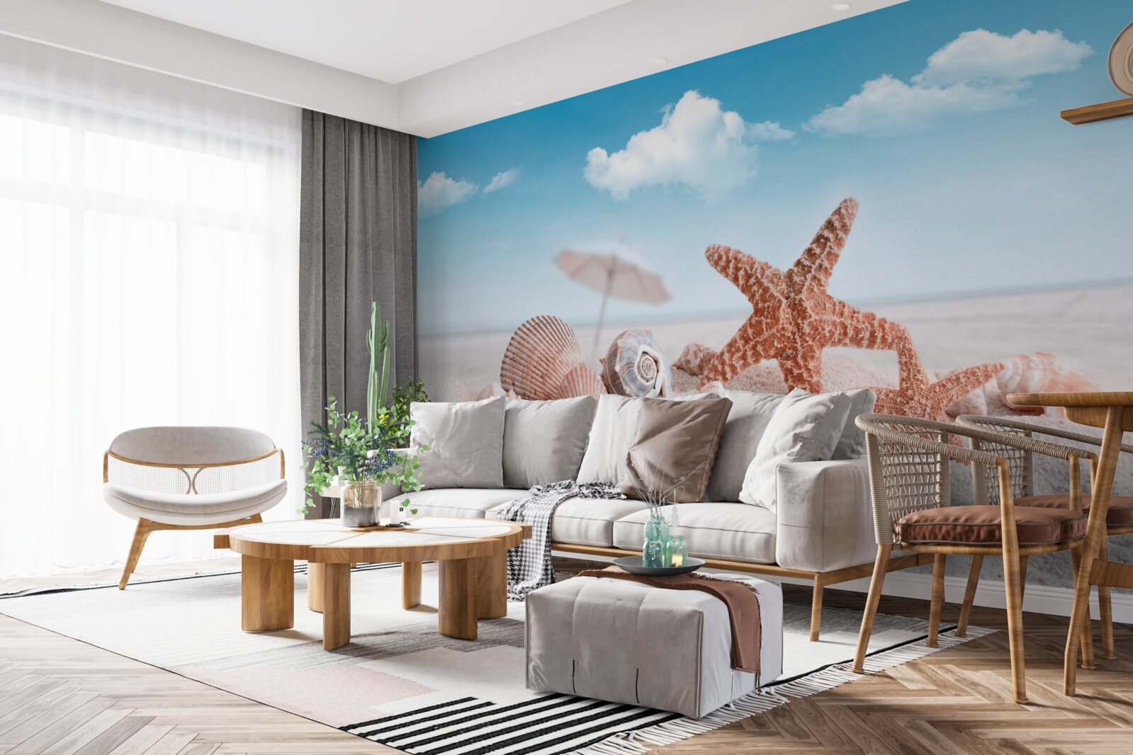 Фотошпалери мушлі ракоподібних на піщаному узбережжі