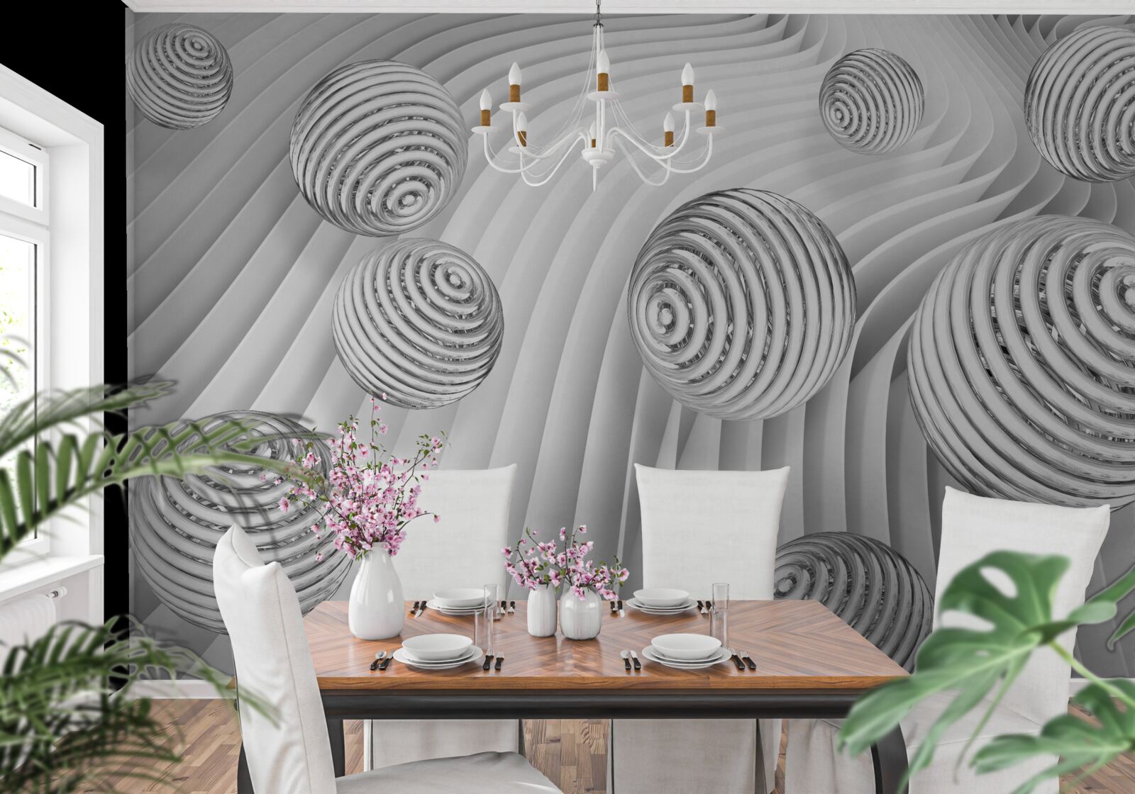 Фотошпалери кульки зі смужками плавно рухаються по поверхні