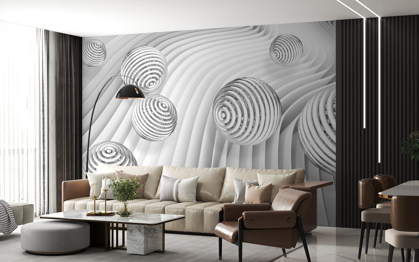 Фотошпалери кульки зі смужками плавно рухаються по поверхні