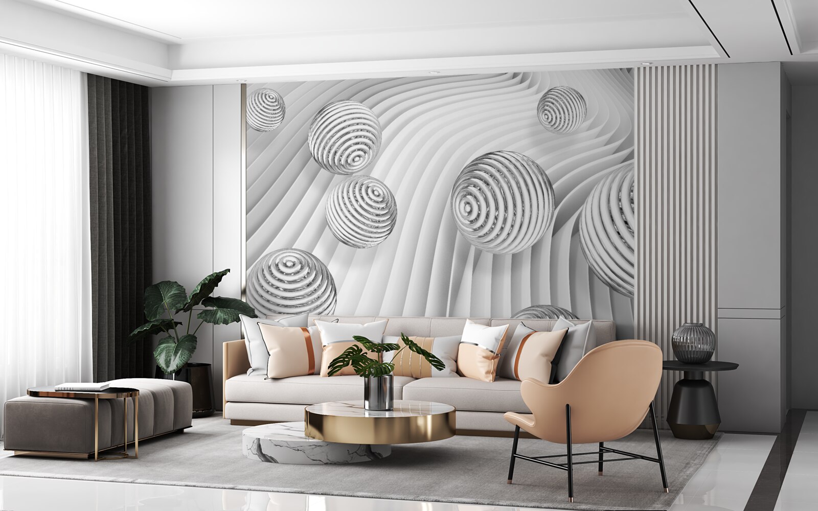 Фотошпалери кульки зі смужками плавно рухаються по поверхні