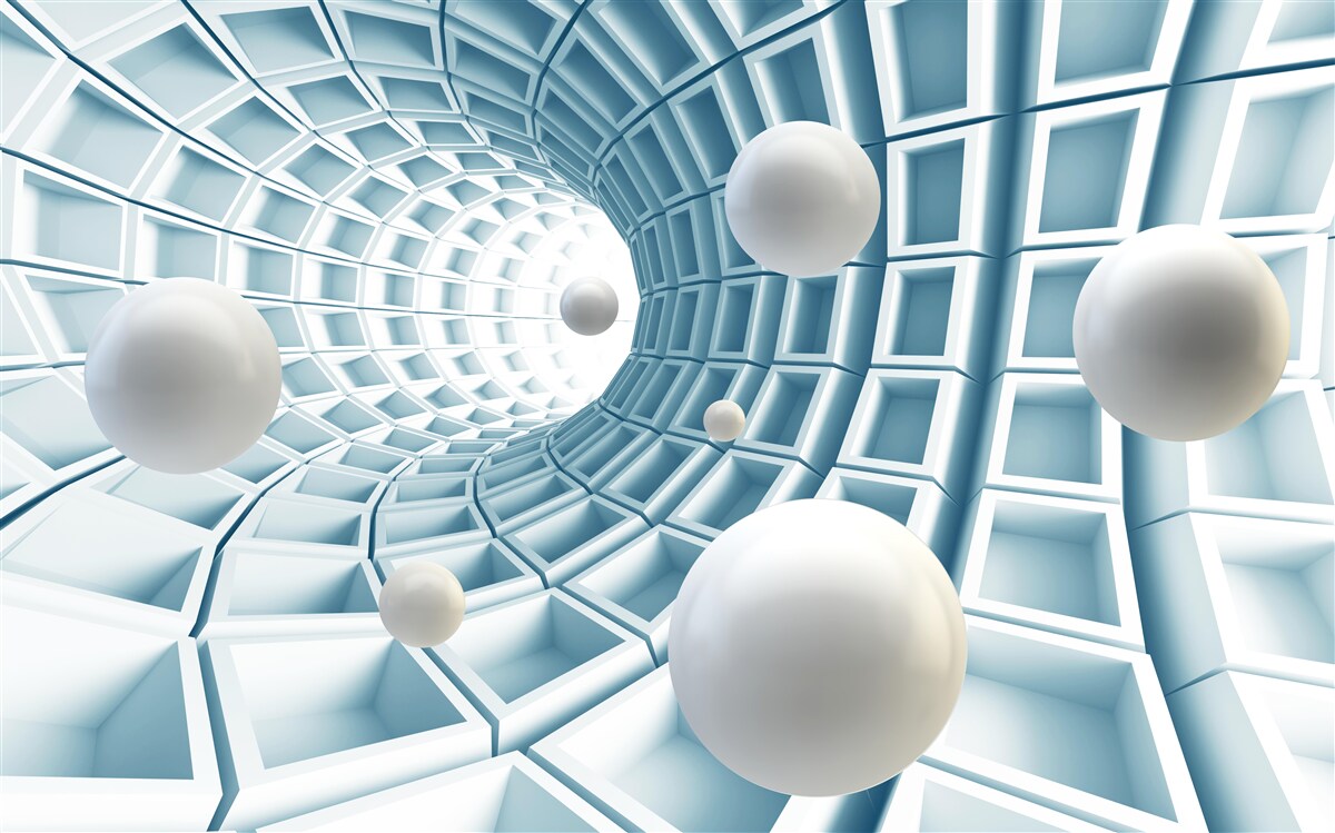 Фотошпалери кулі світла пливуть у вицвітаючому блакитному коридорі