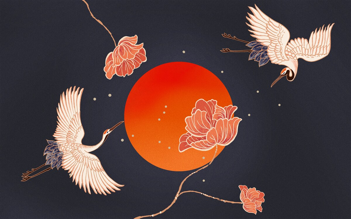 Фотошпалери захід сонця знаменується відльотом журавлів