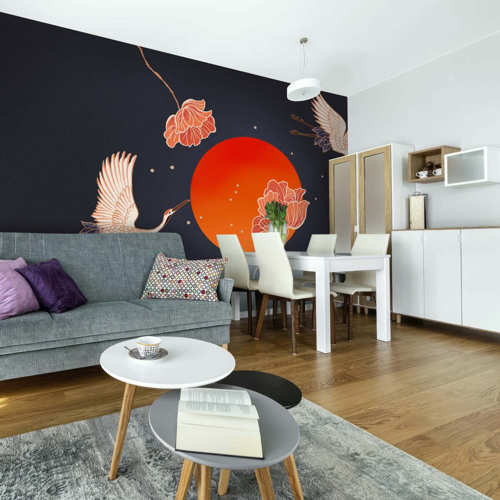 Фотошпалери захід сонця знаменується відльотом журавлів