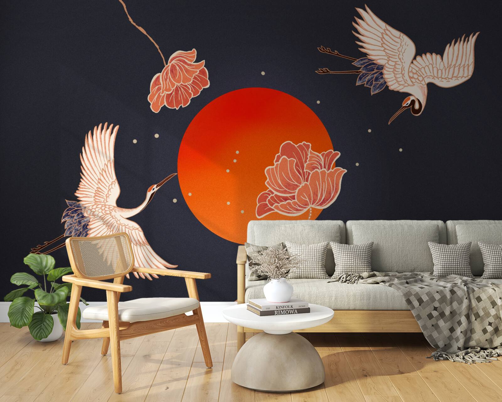 Фотошпалери захід сонця знаменується відльотом журавлів