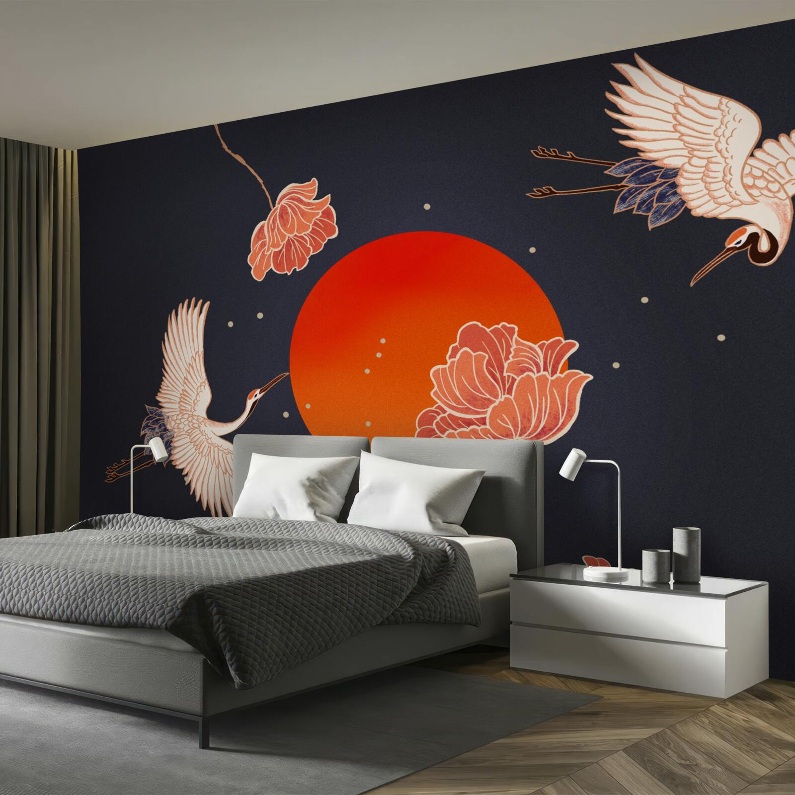 Фотошпалери захід сонця знаменується відльотом журавлів