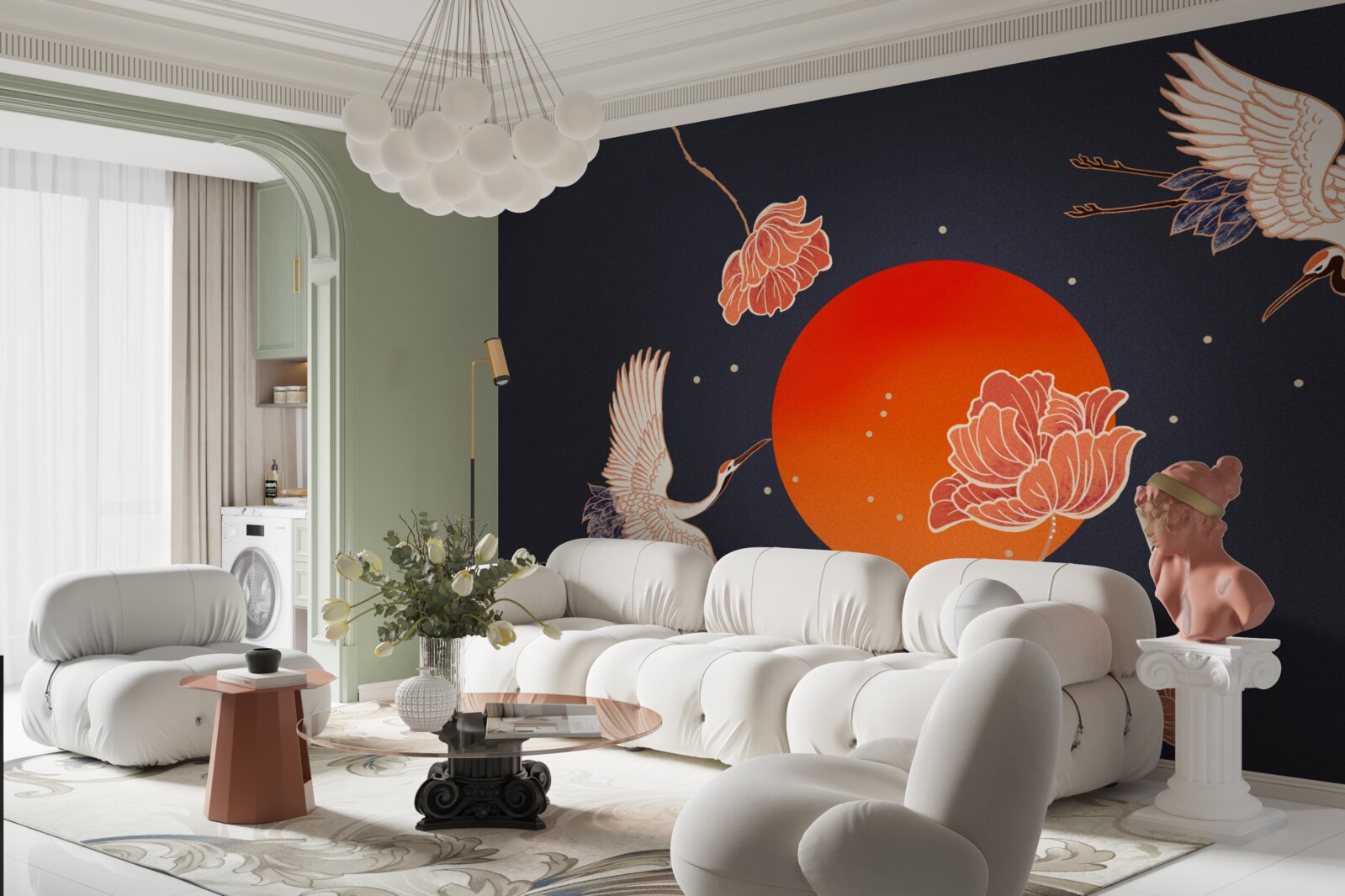 Фотошпалери захід сонця знаменується відльотом журавлів