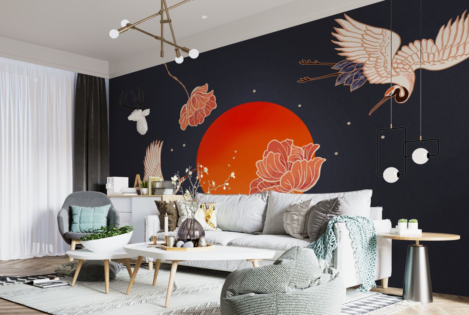 Фотошпалери захід сонця знаменується відльотом журавлів