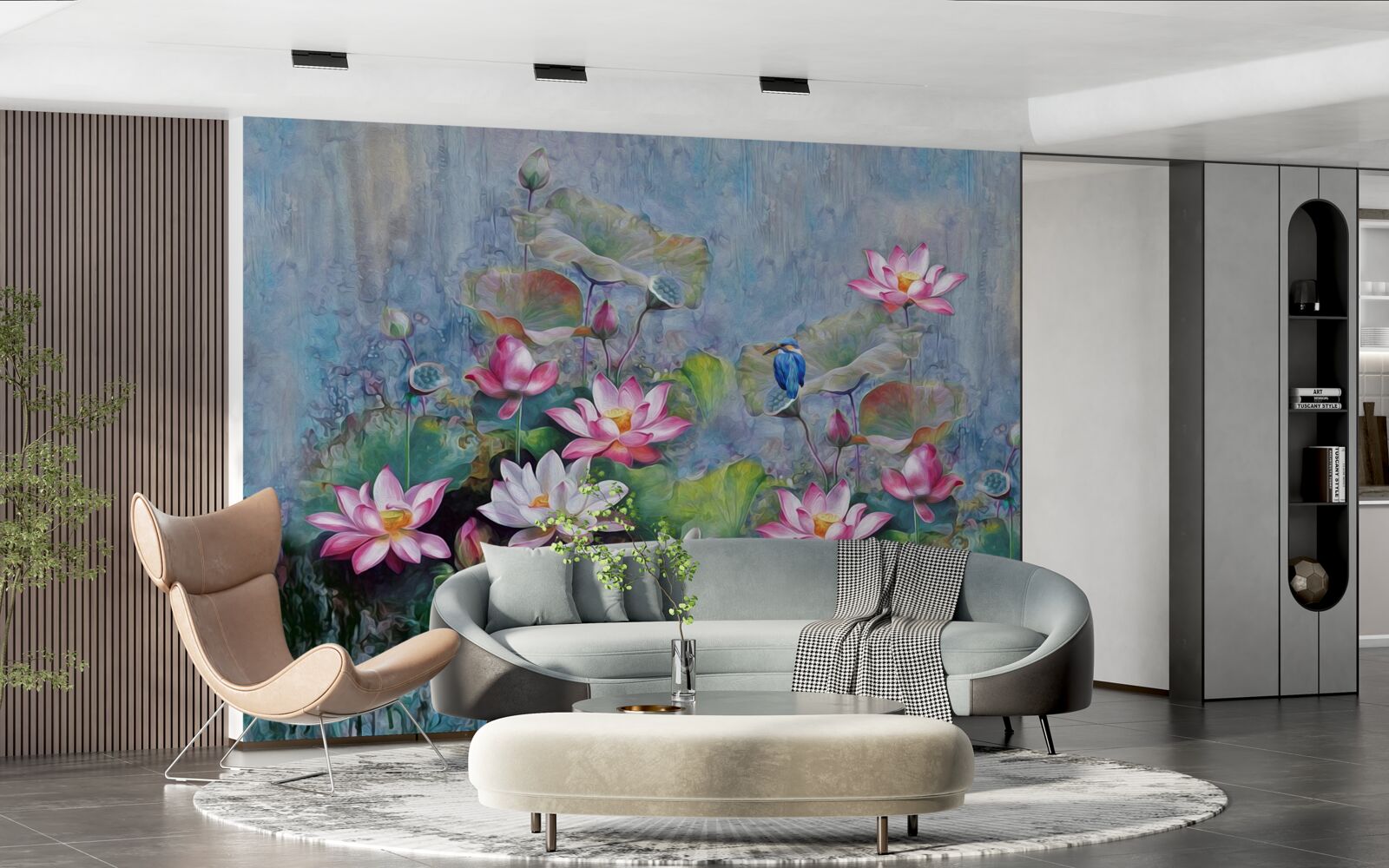 Фотошпалери синій птах серед латаття