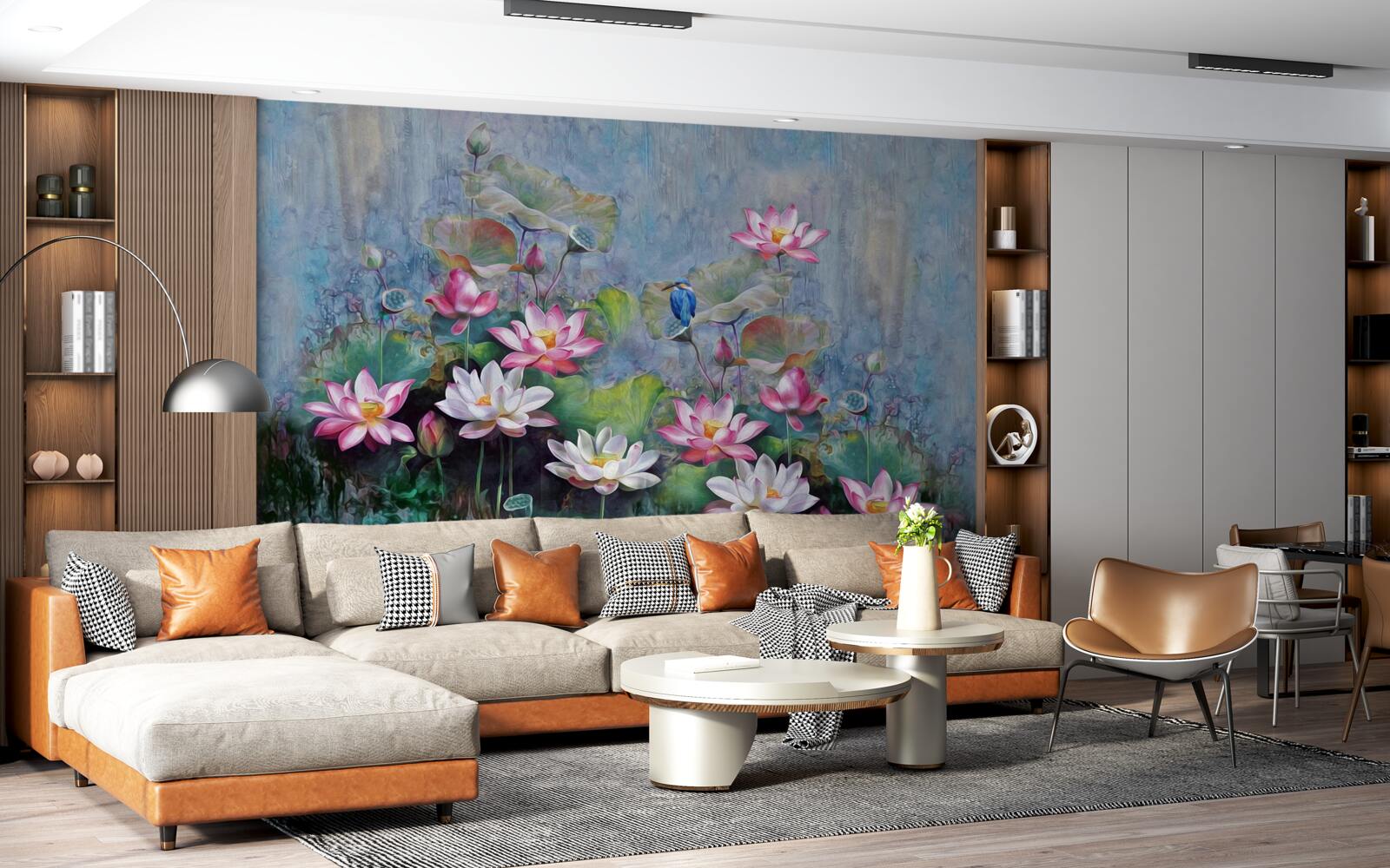 Фотошпалери синій птах серед латаття