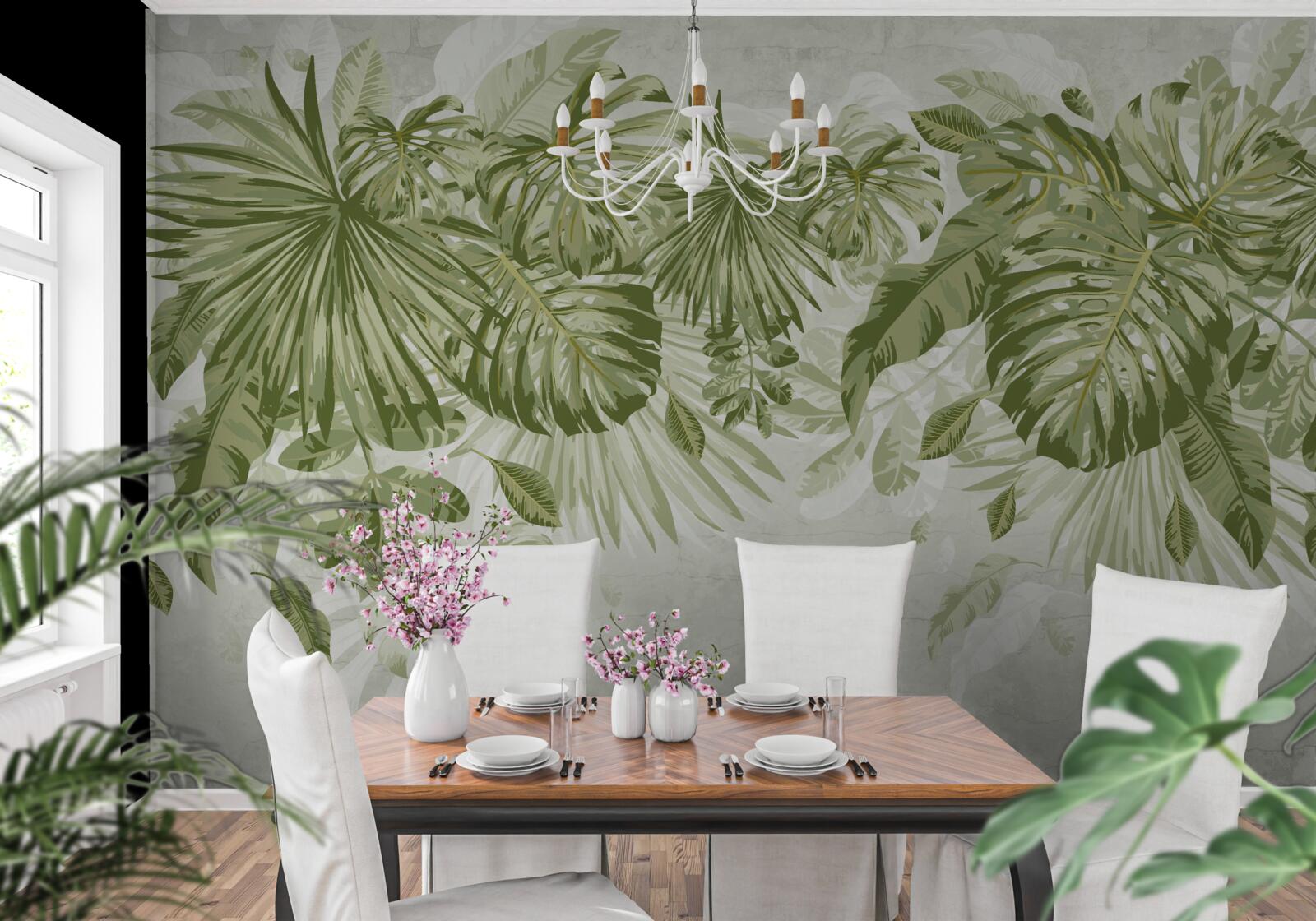 Фотошпалери листя тропічного банану та монстери