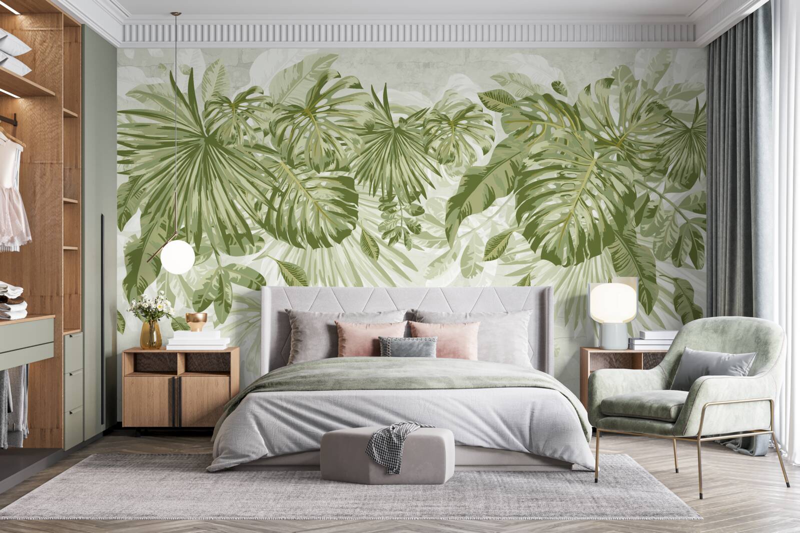 Фотошпалери листя тропічного банану та монстери