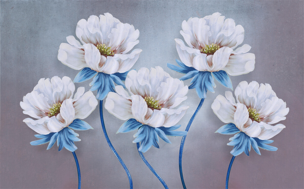 Фотошпалери квітки білі з блакитним відтінком