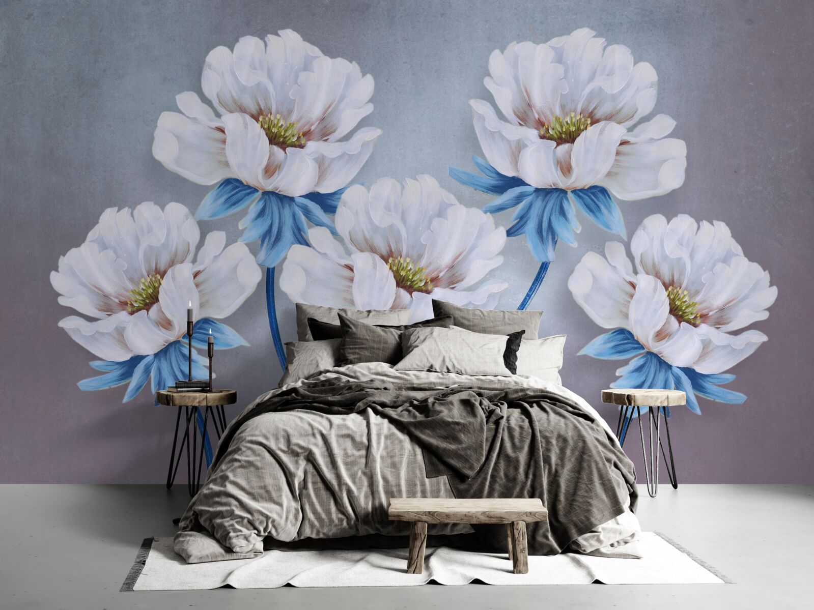 Фотошпалери квітки білі з блакитним відтінком