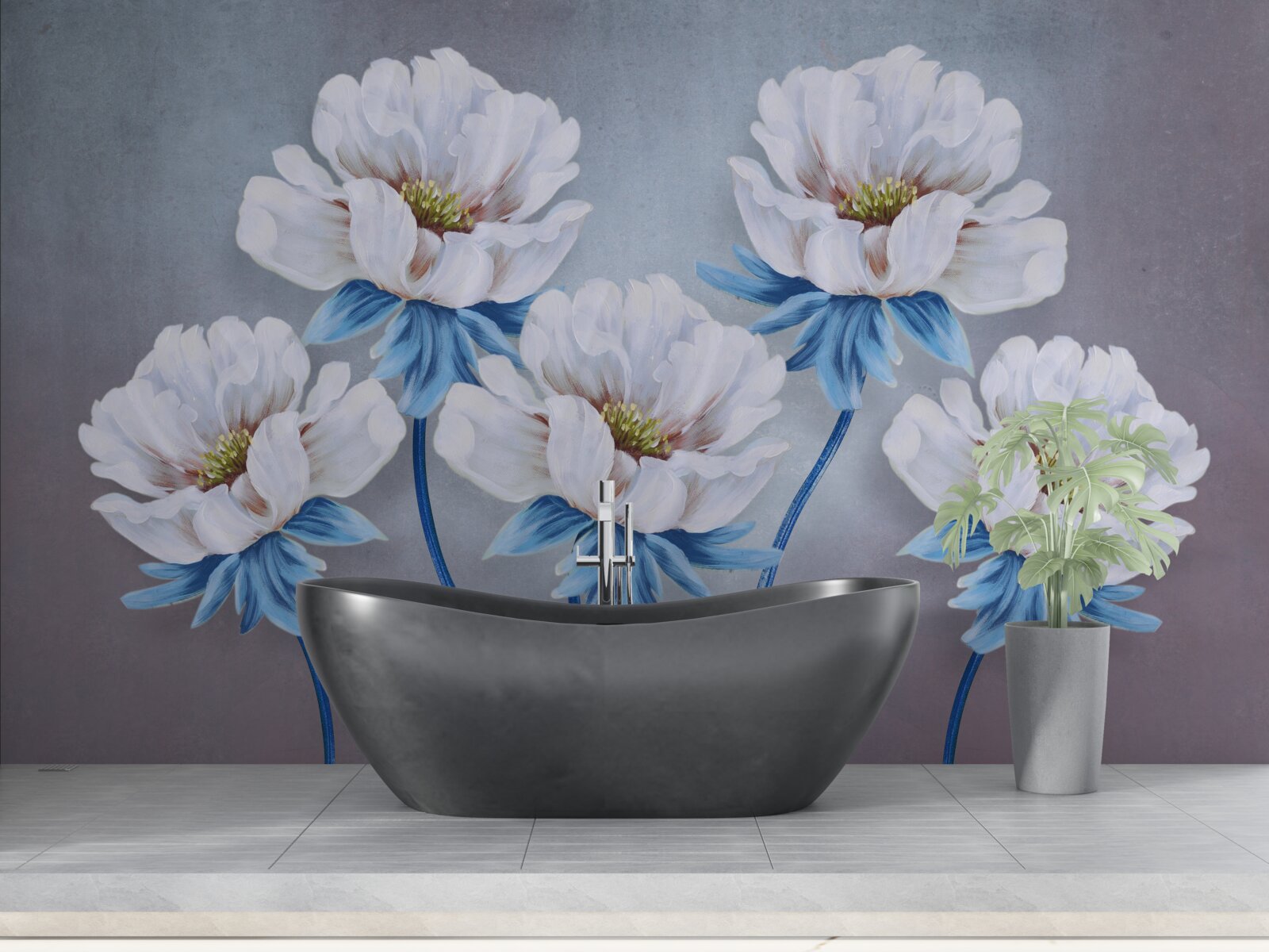 Фотошпалери квітки білі з блакитним відтінком