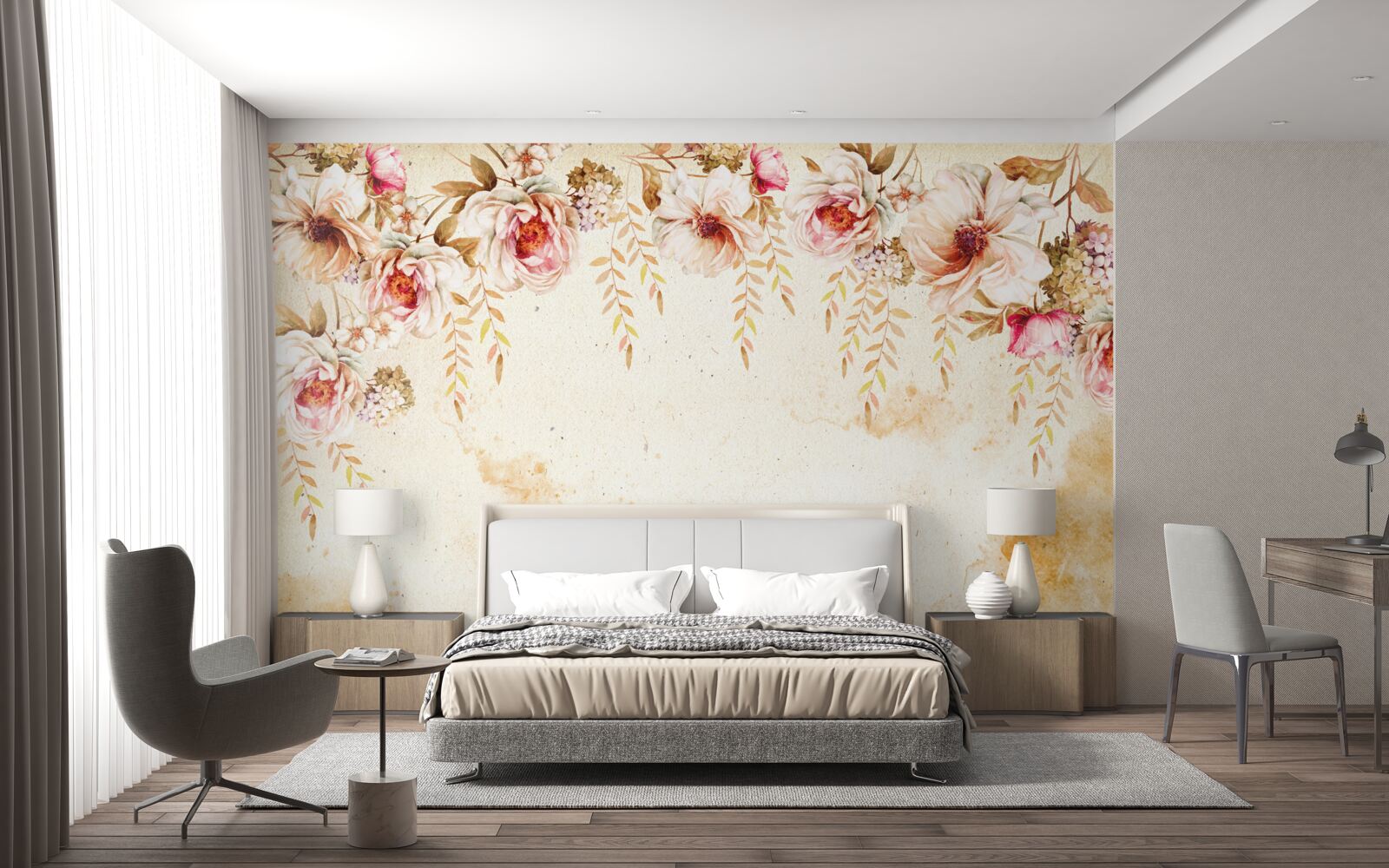 Фотошпалери великі квіткові бутони на світлому фоні