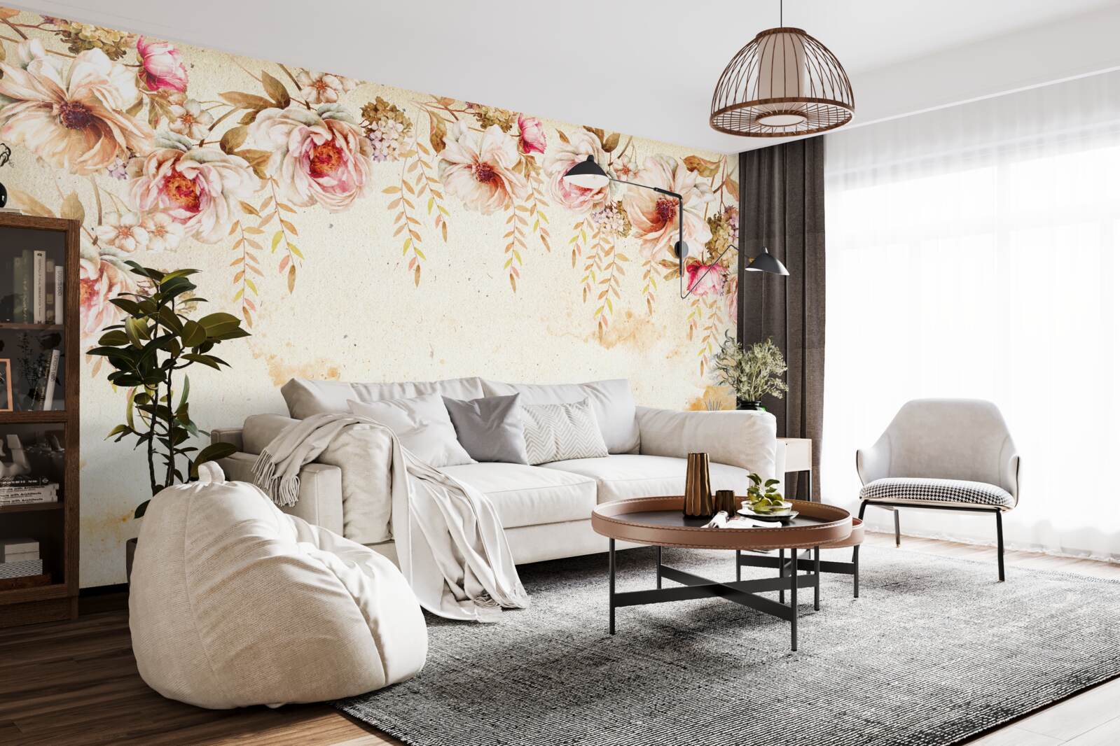 Фотошпалери великі квіткові бутони на світлому фоні