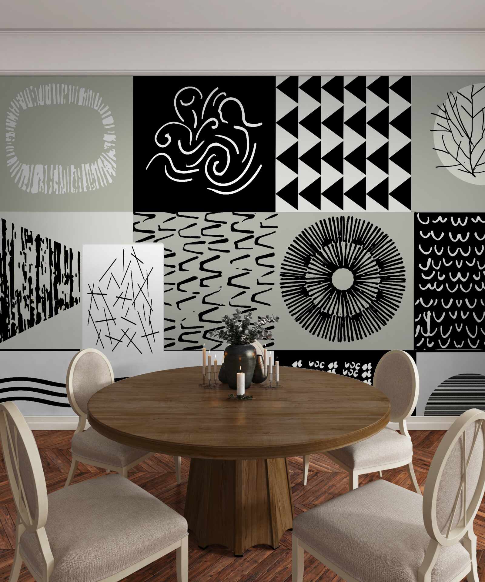 Фотошпалери мозаїчний набір у чорно-білому кольорі