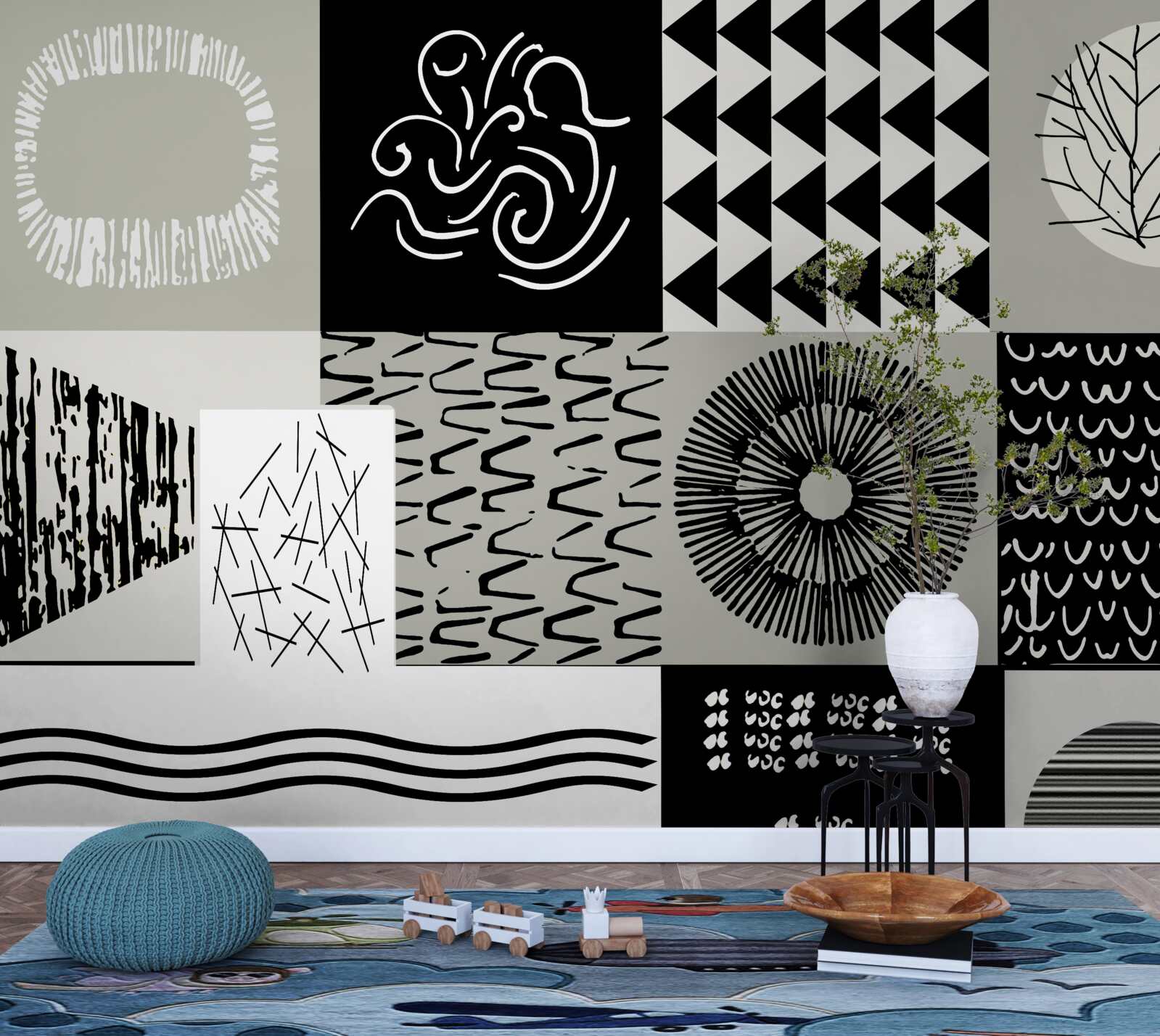 Фотошпалери мозаїчний набір у чорно-білому кольорі