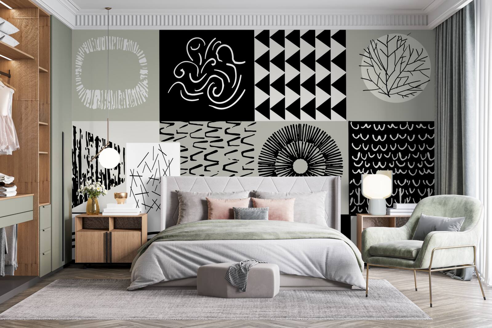 Фотошпалери мозаїчний набір у чорно-білому кольорі